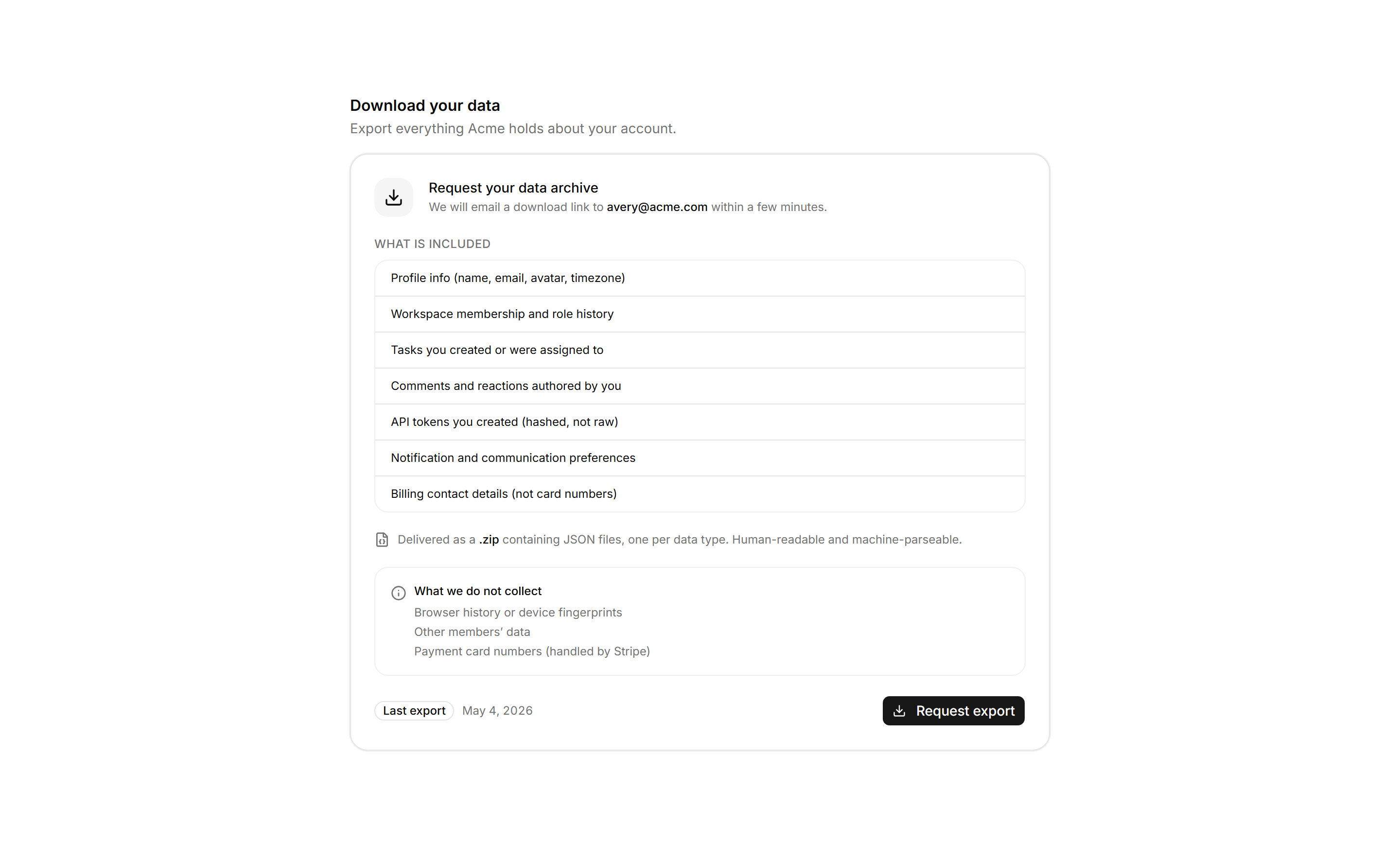 Application Profile and Account: Data Download Card