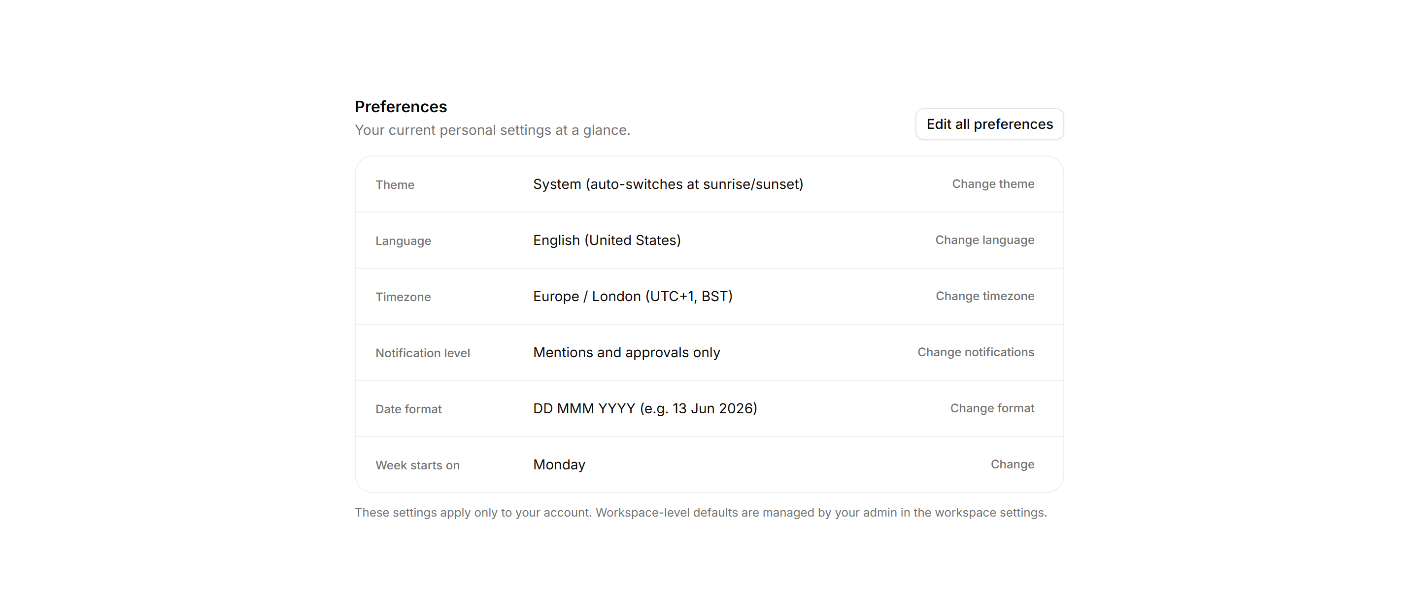Application Profile and Account: Preferences Summary