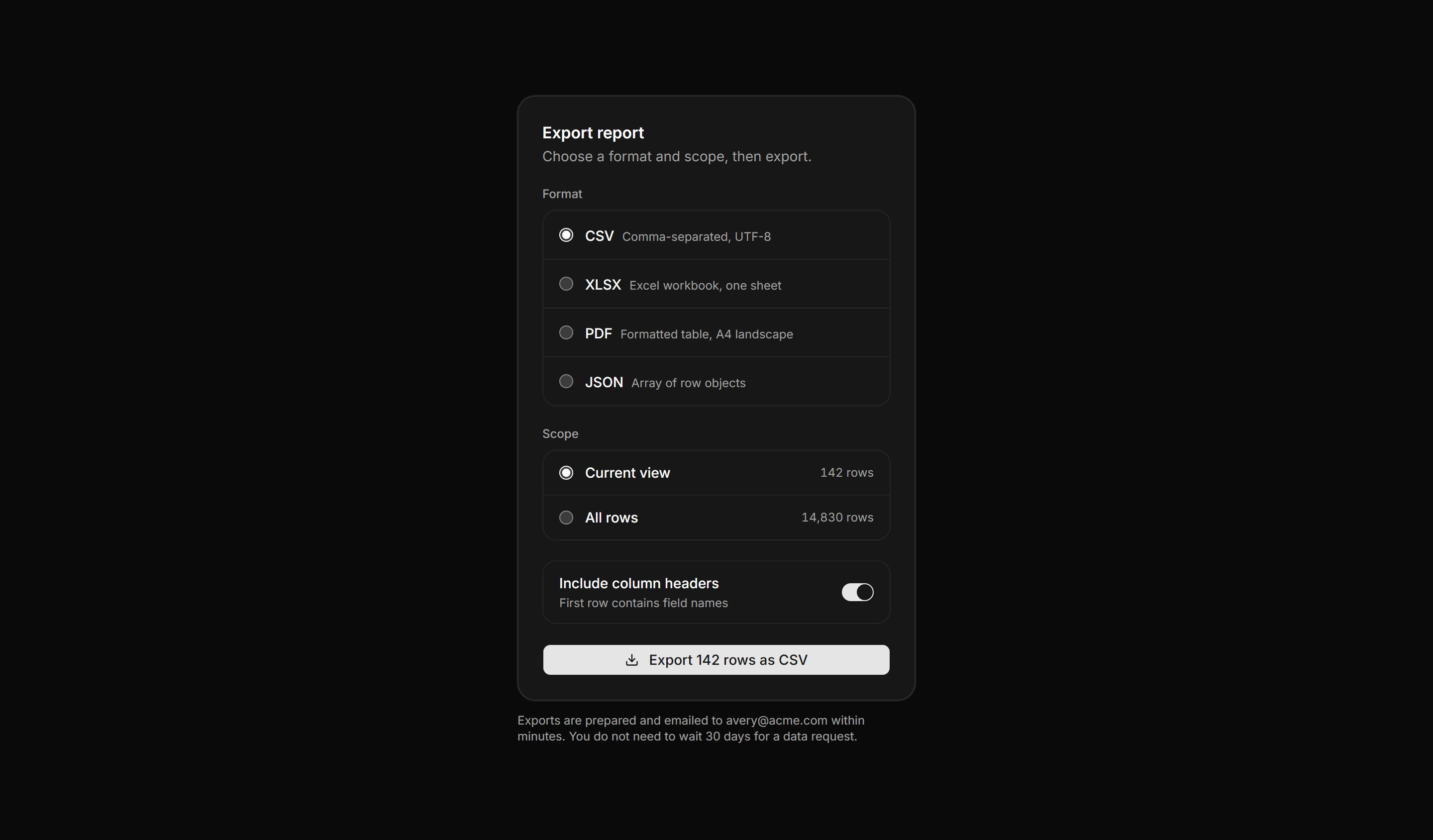Application Report: Export Options Card