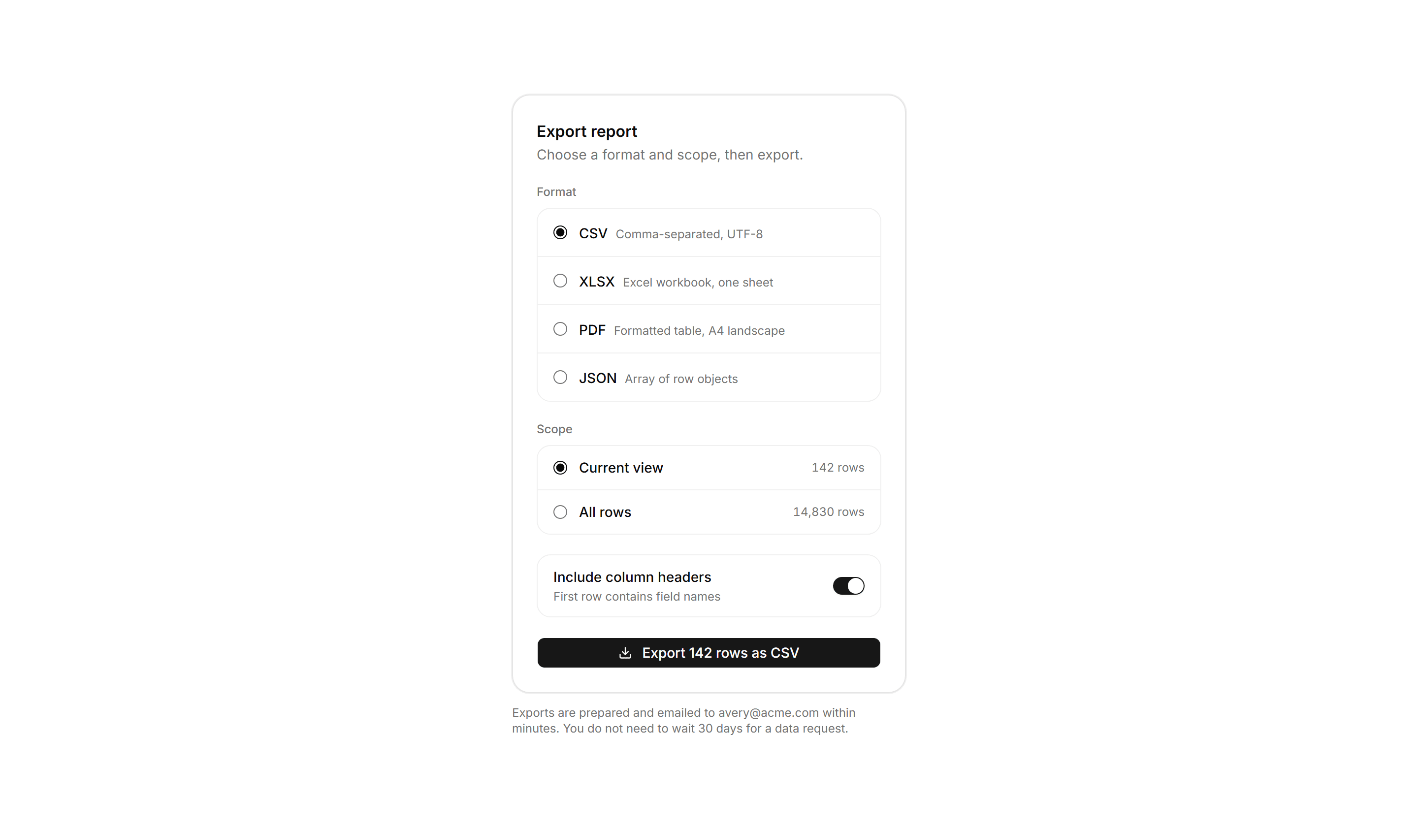 Application Report: Export Options Card