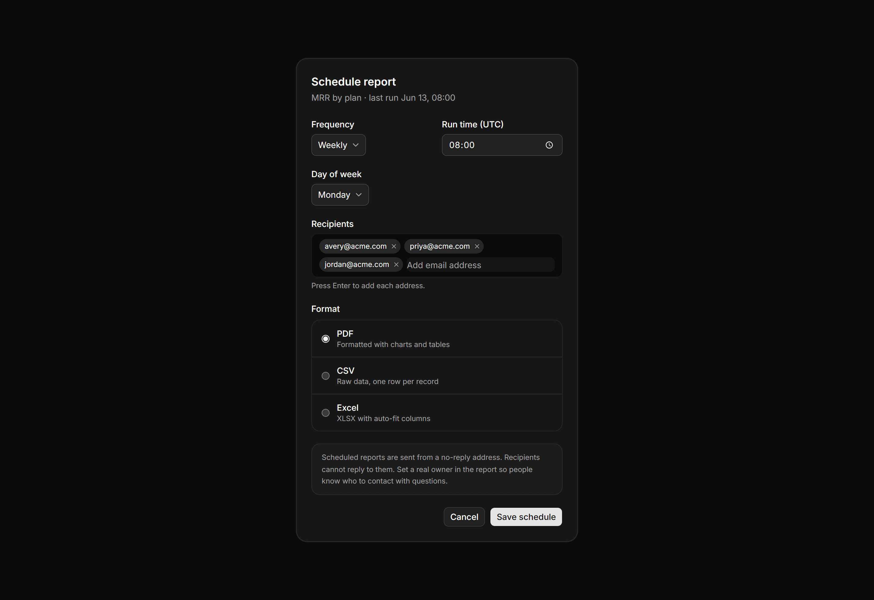 Application Report: Scheduled Report Form
