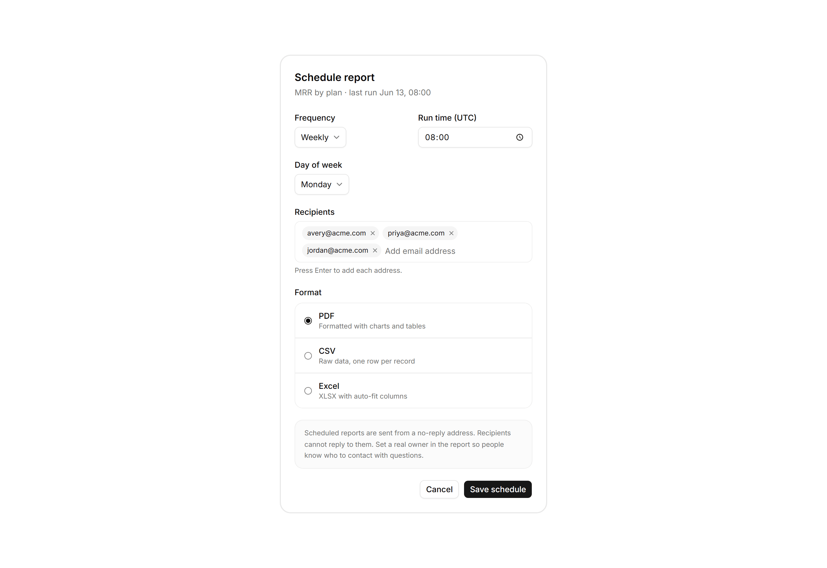 Application Report: Scheduled Report Form