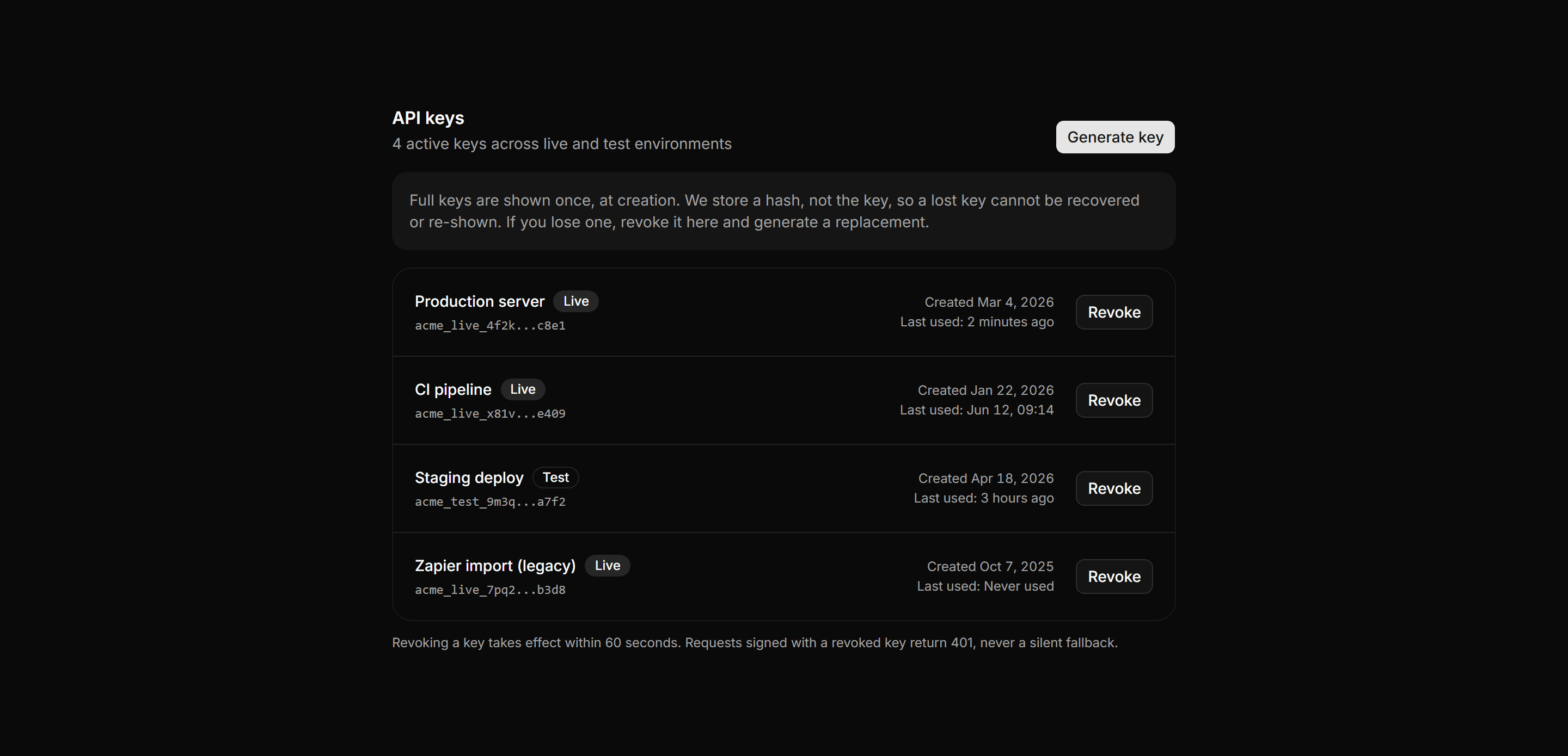 Application Setting: Api Keys Panel