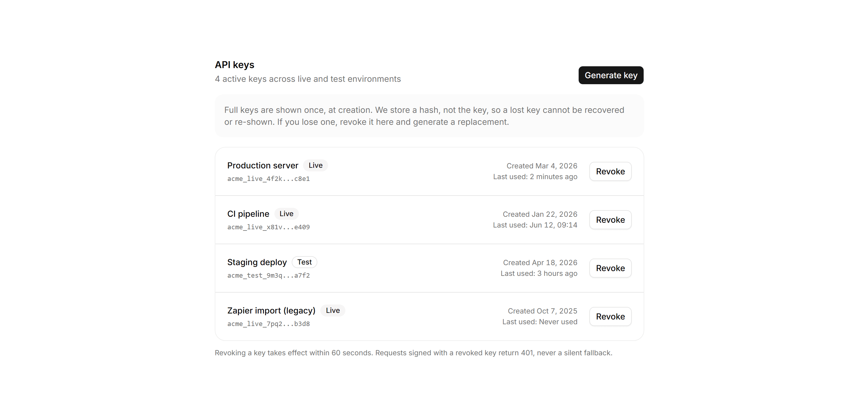 Application Setting: Api Keys Panel