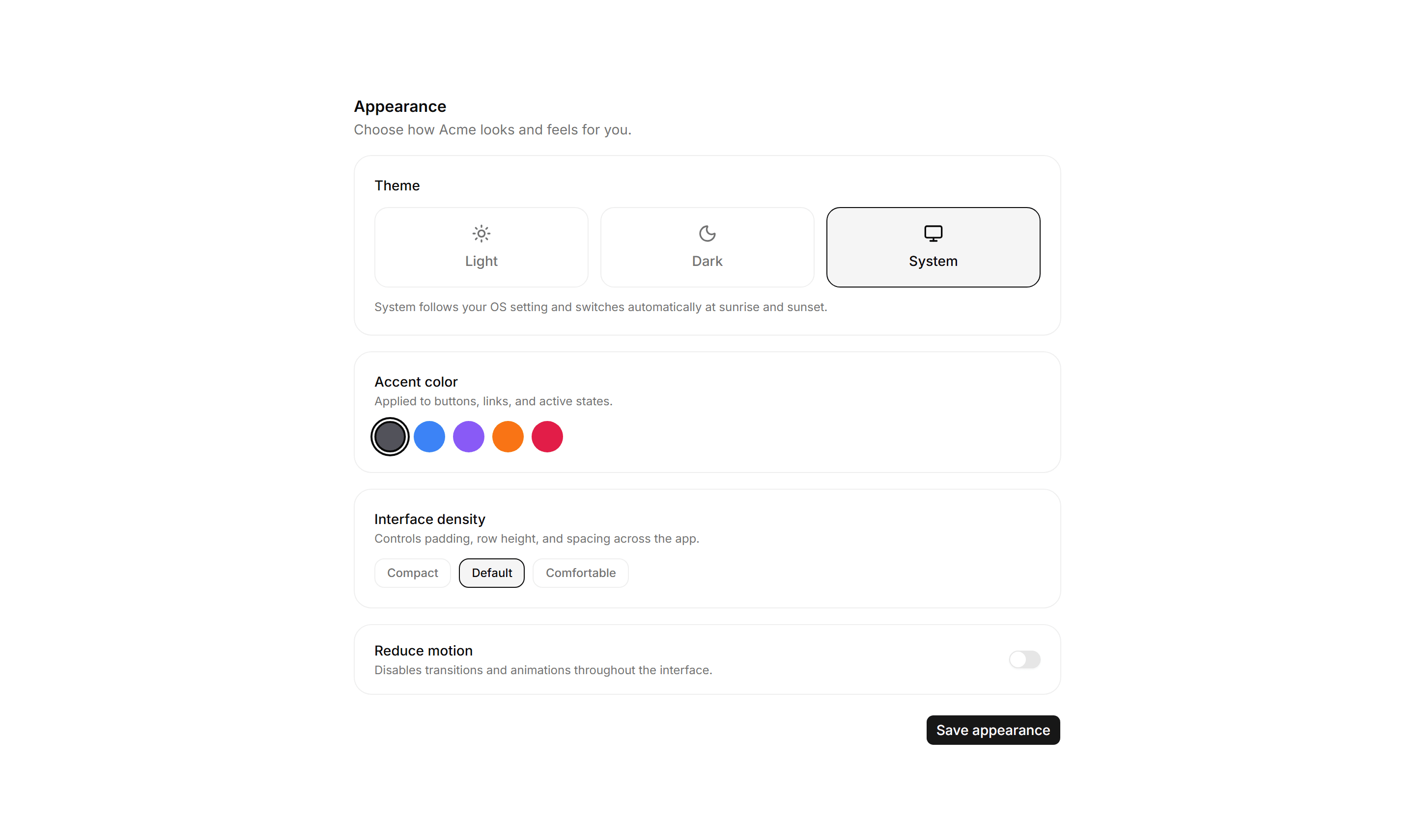 Application Setting: Appearance Settings