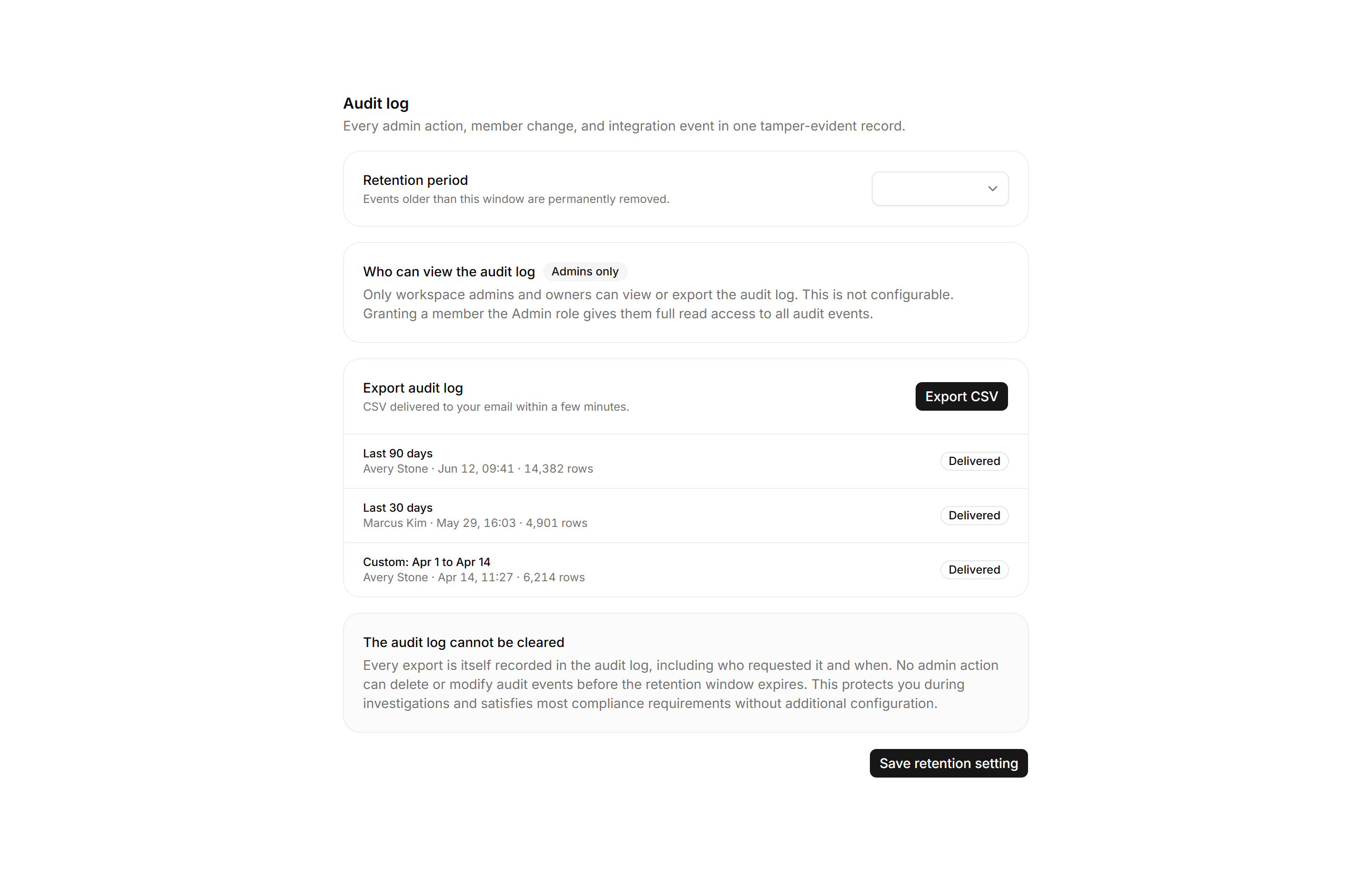 Application Setting: Audit Log Settings