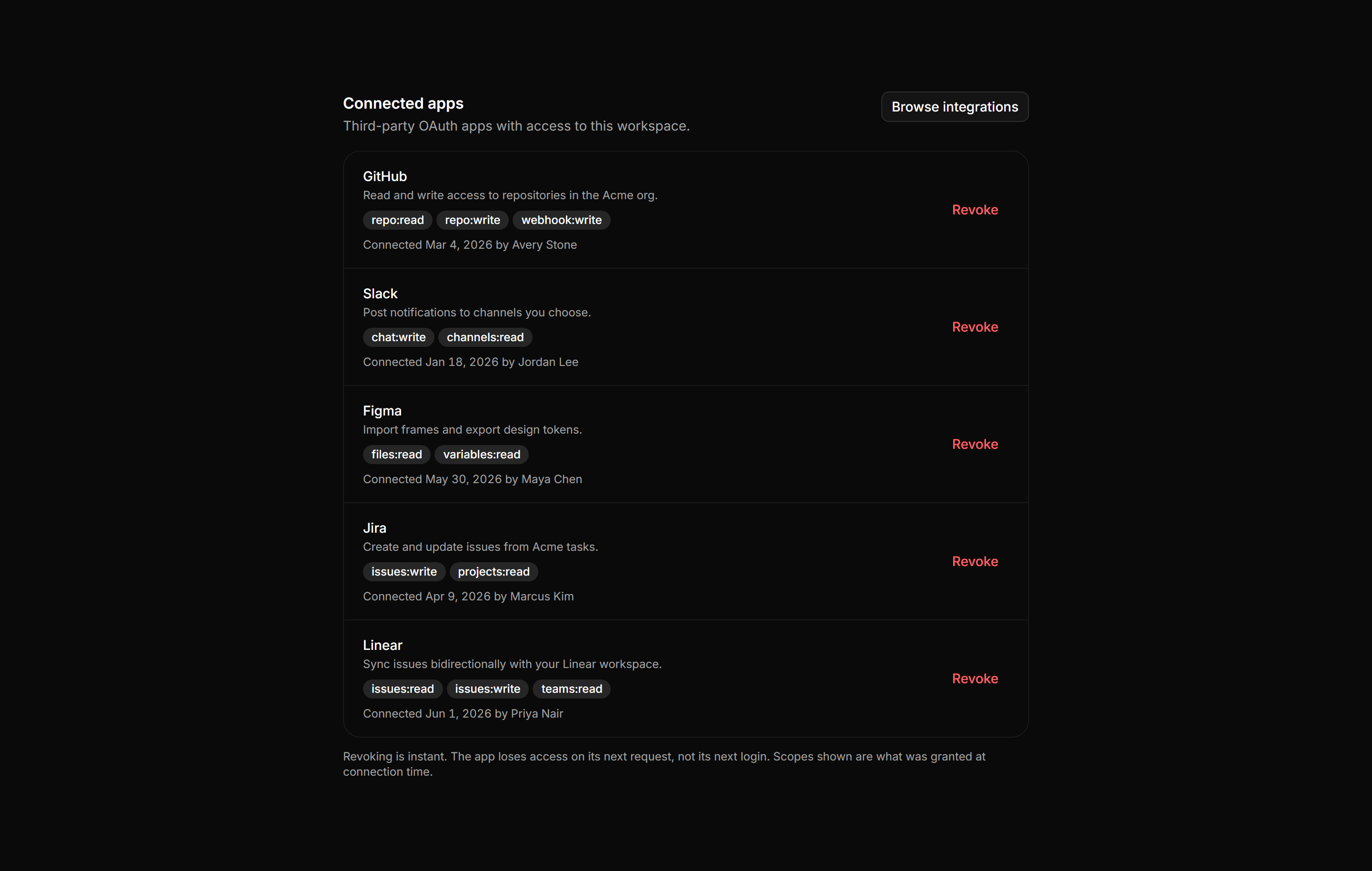 Application Setting: Connected Apps Settings