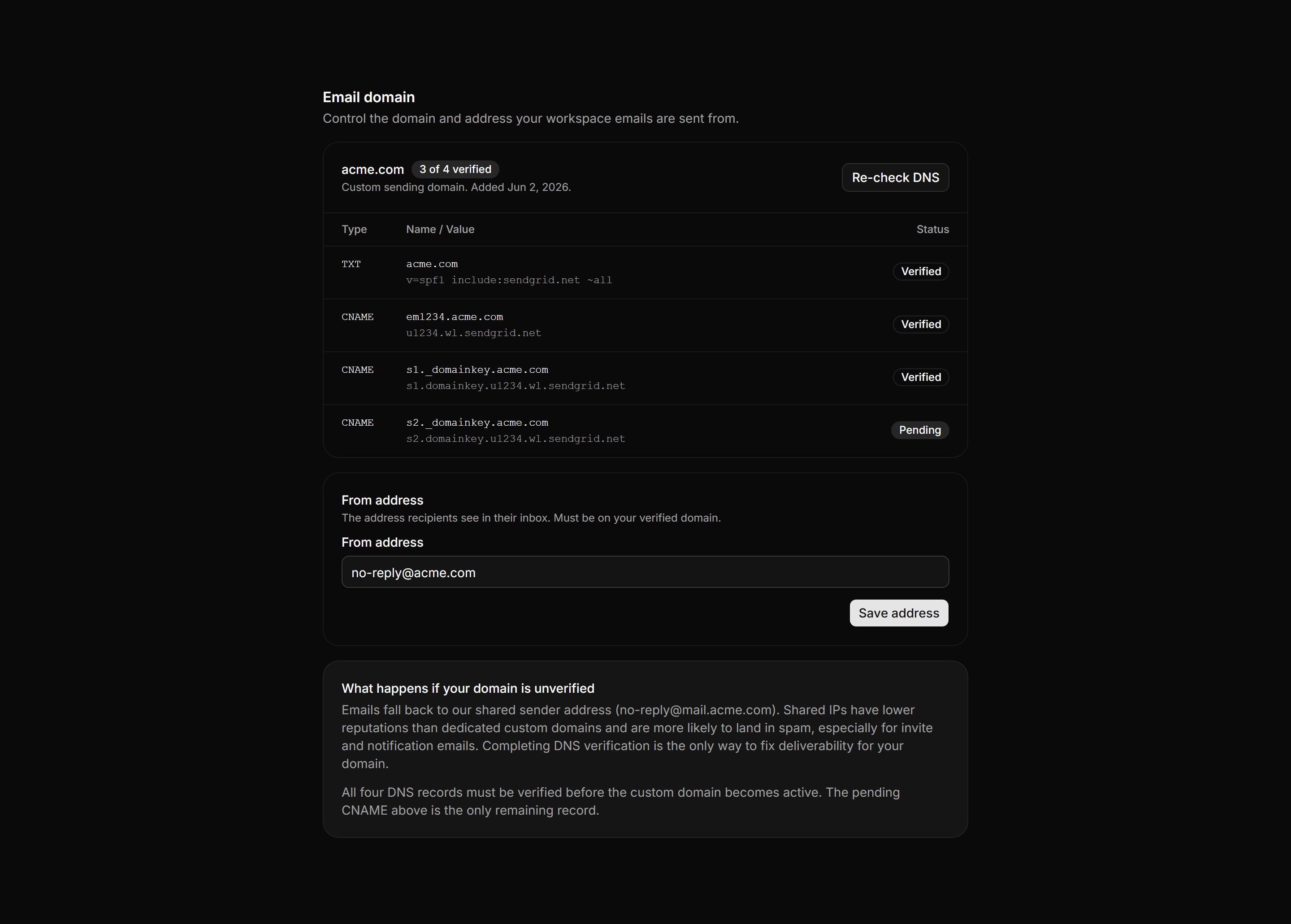 Application Setting: Email Domain Settings