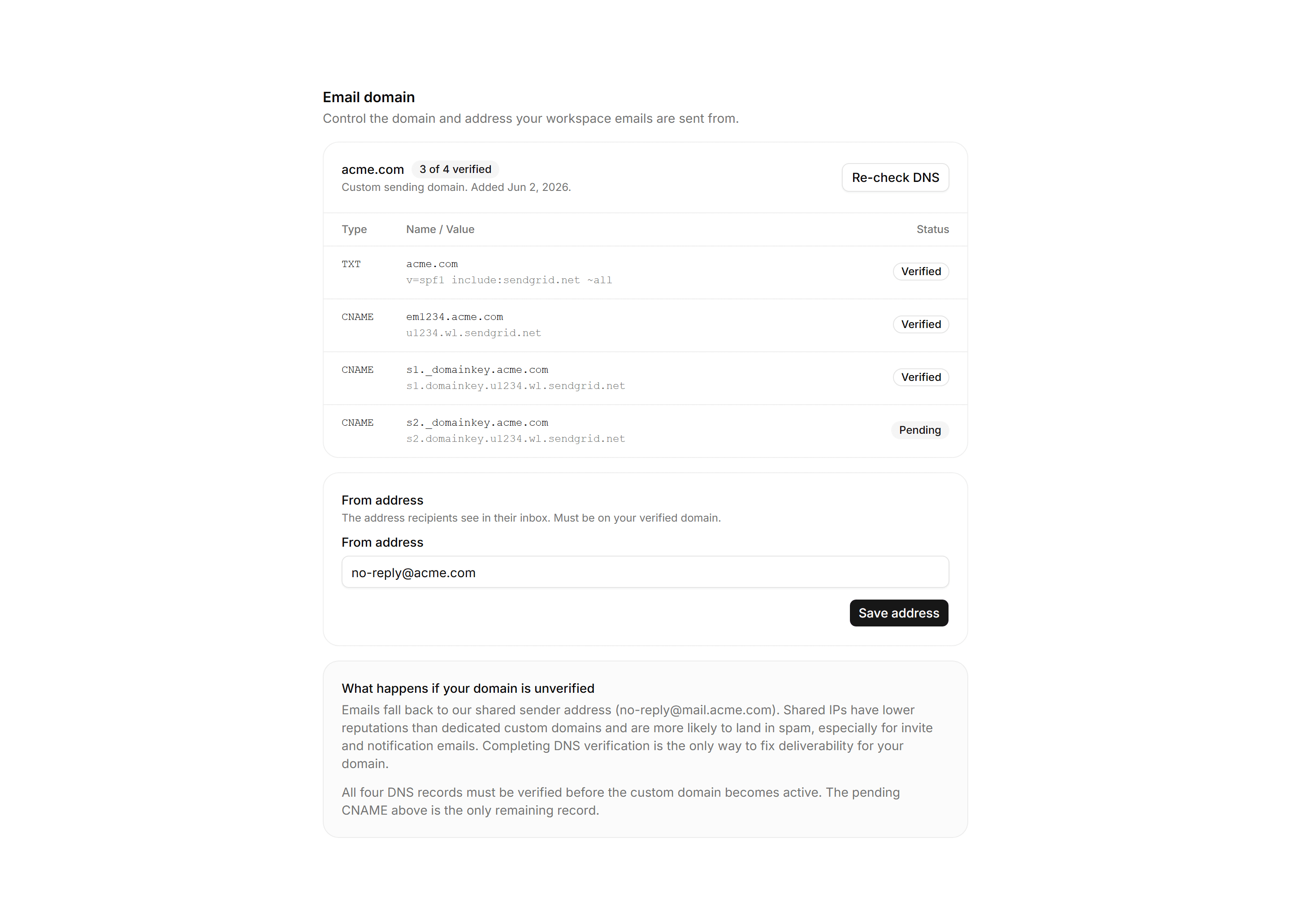 Application Setting: Email Domain Settings