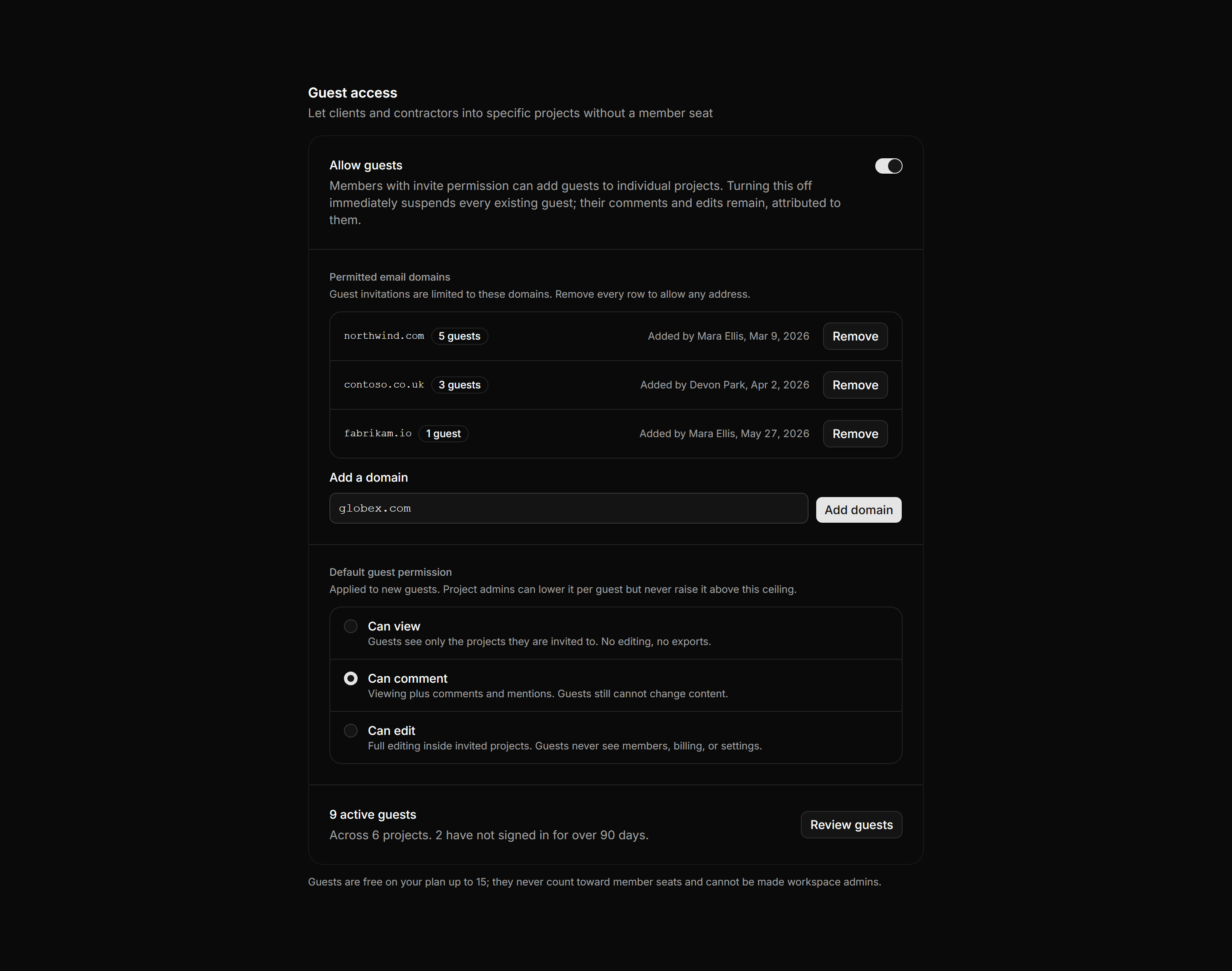 Application Setting: Guest Access Settings
