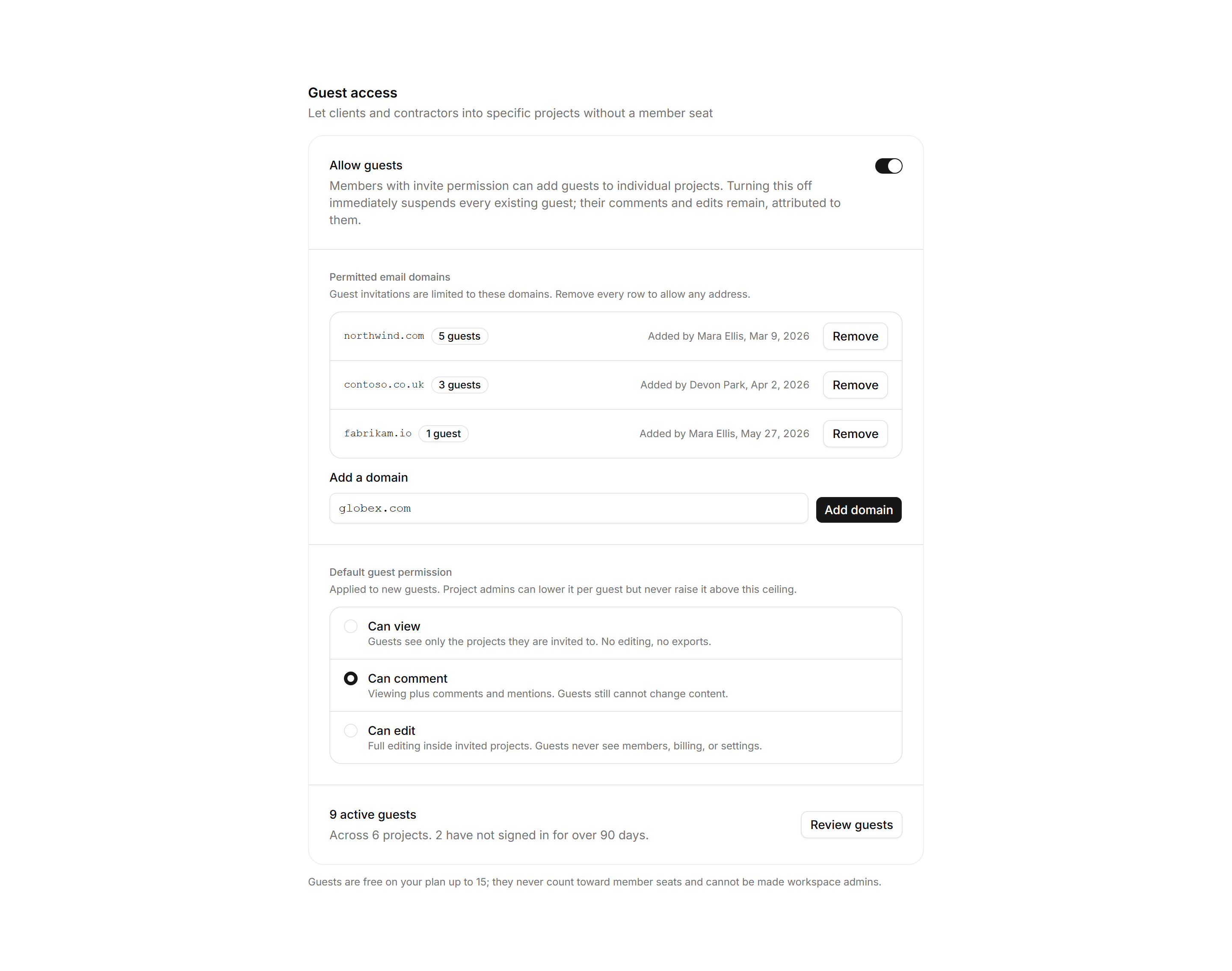 Application Setting: Guest Access Settings
