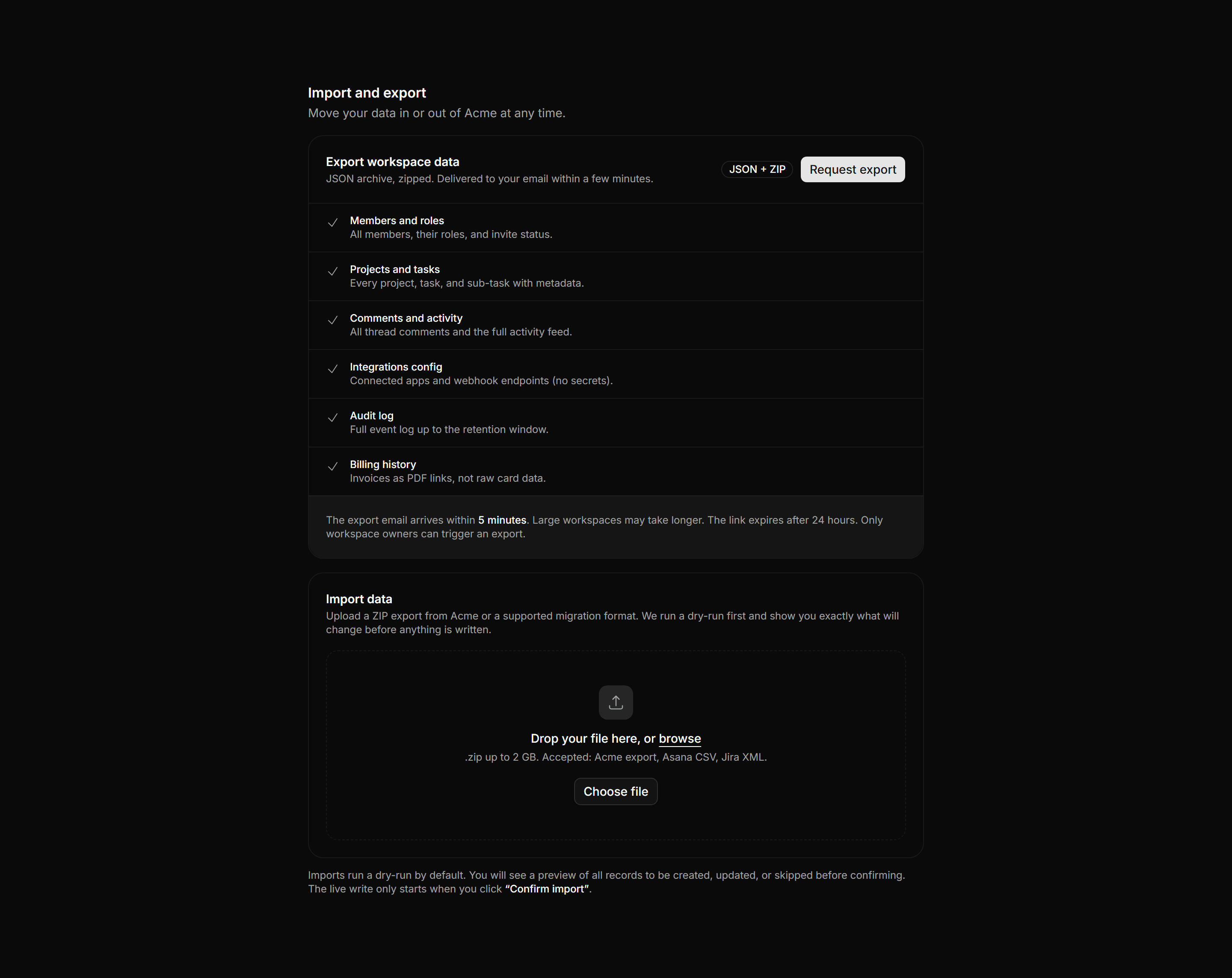Application Setting: Import Export Settings