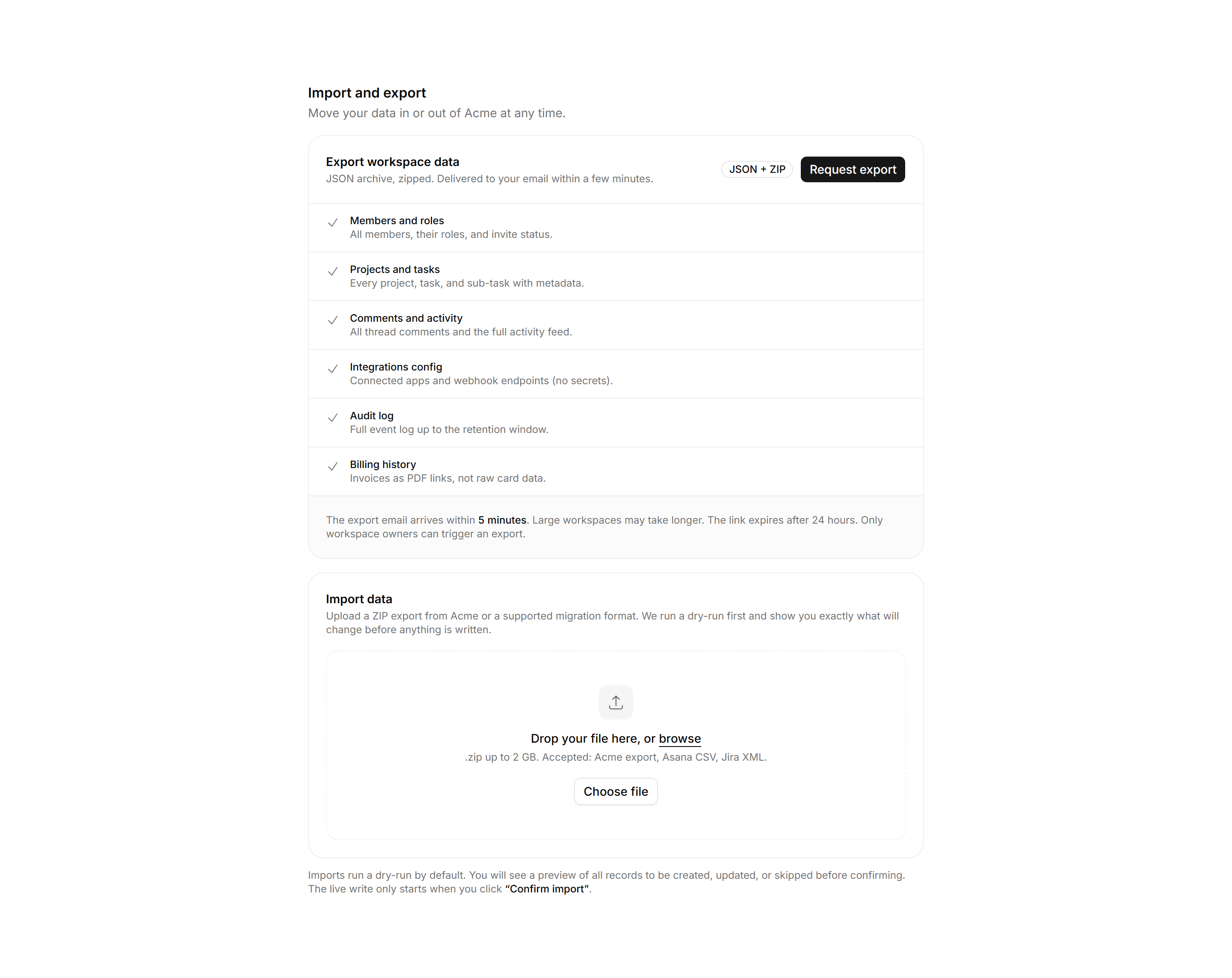 Application Setting: Import Export Settings