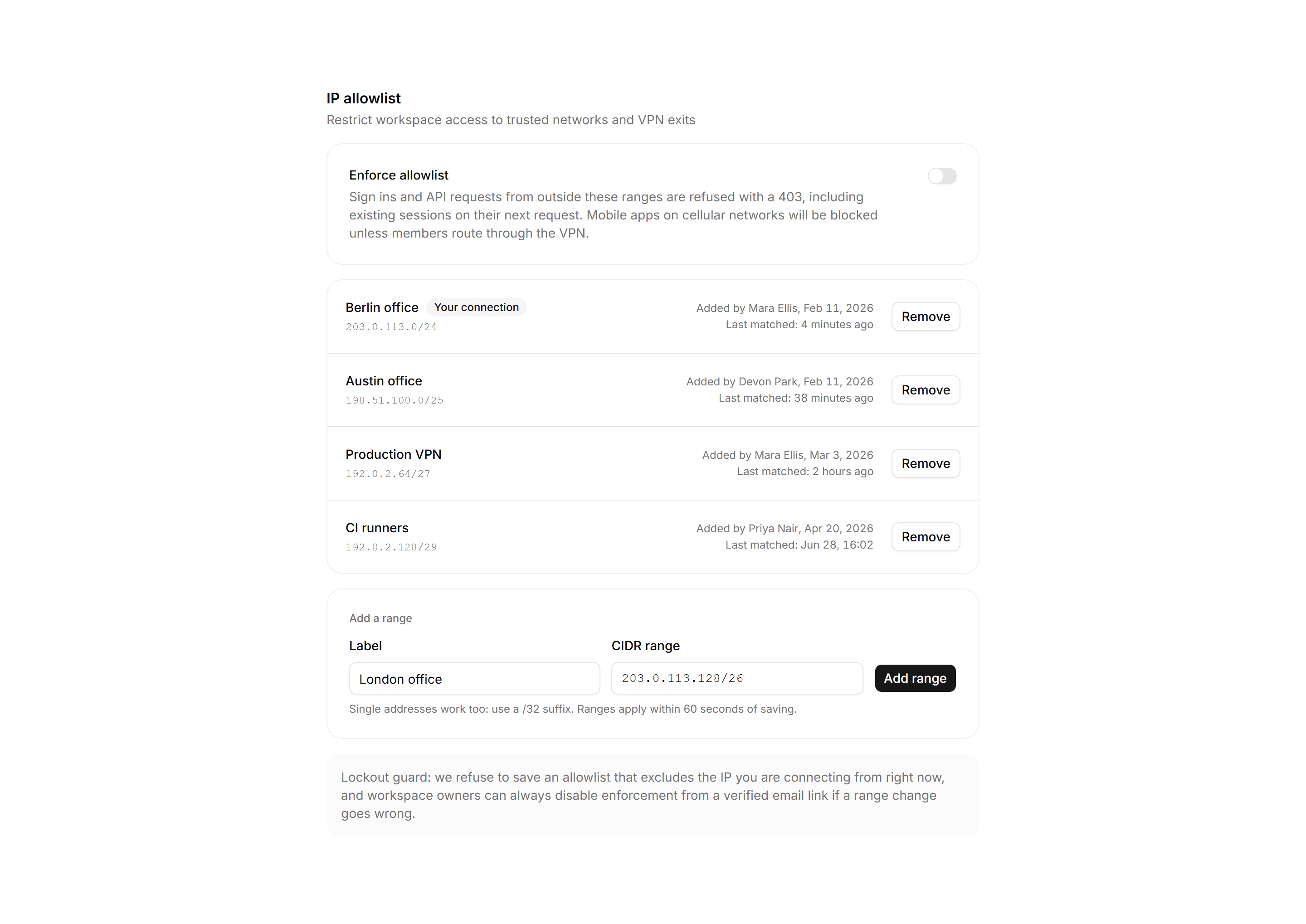 Application Setting: IP Allowlist Settings