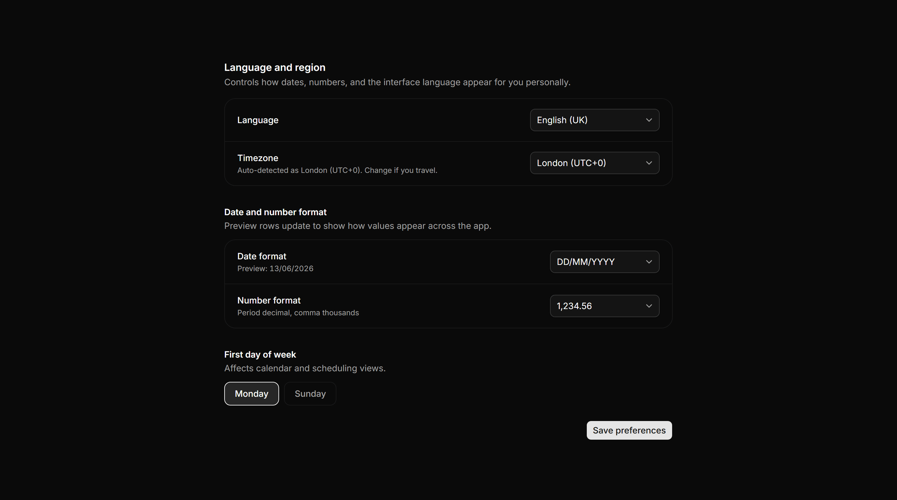 Application Setting: Language Region Settings