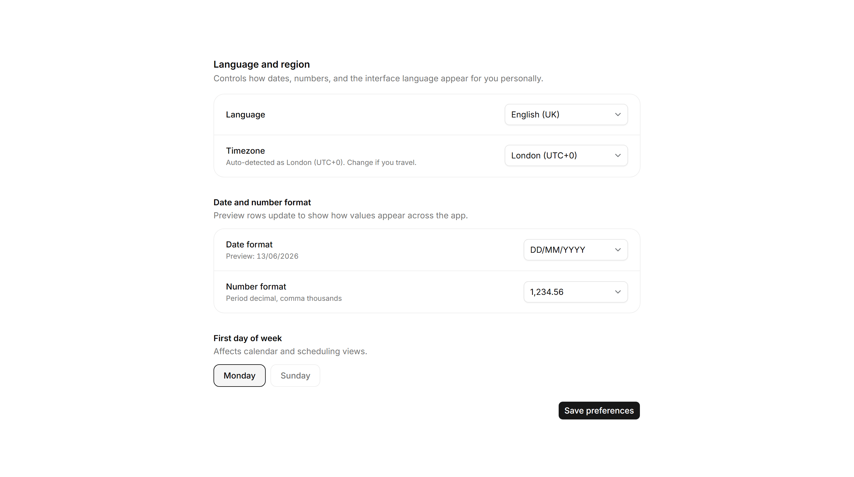 Application Setting: Language Region Settings