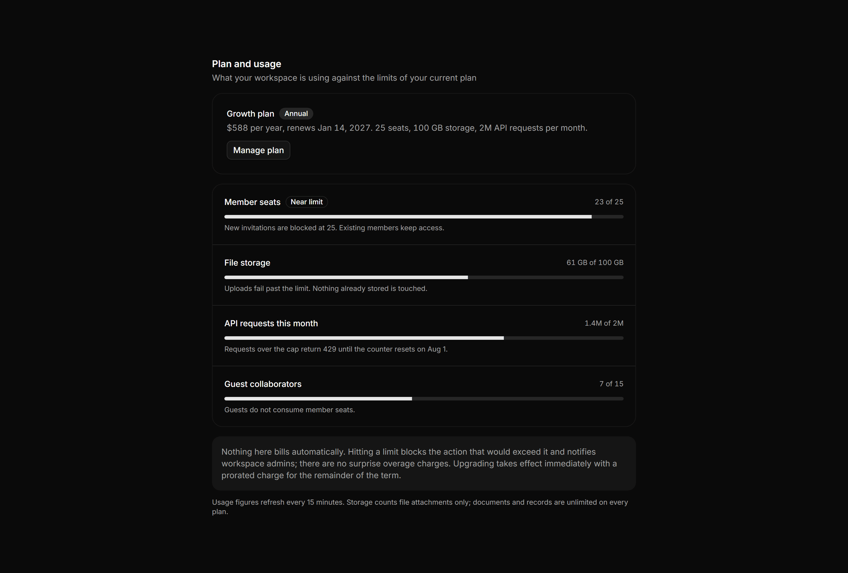 Application Setting: Plan and Usage Settings