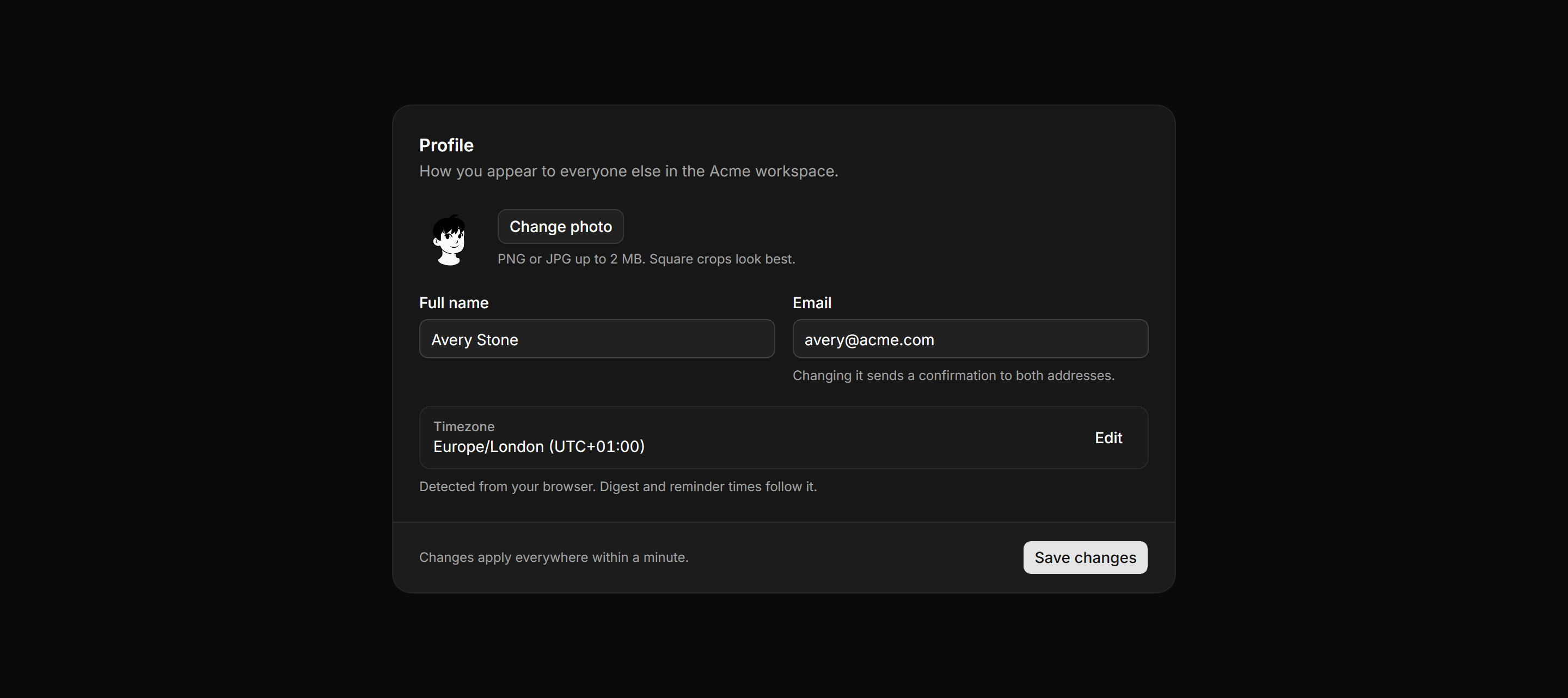 Application Setting: Profile Settings