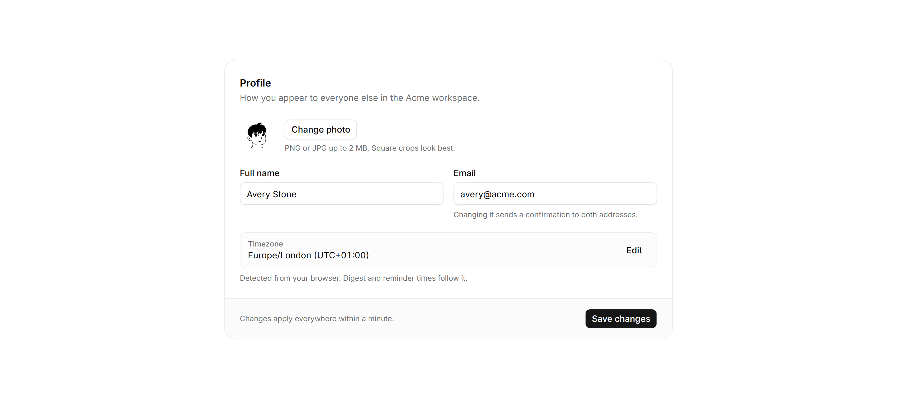 Application Setting: Profile Settings