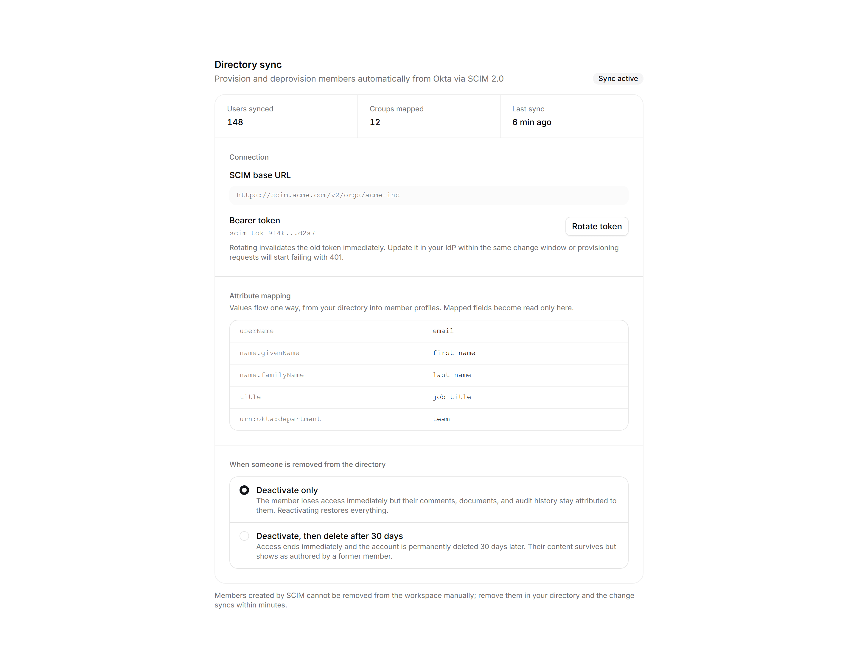 Application Setting: SCIM Provisioning Settings