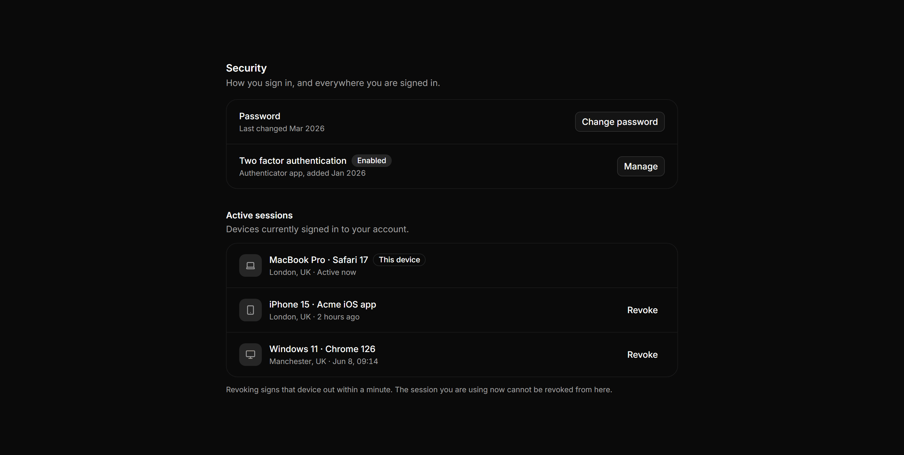 Application Setting: Security Settings