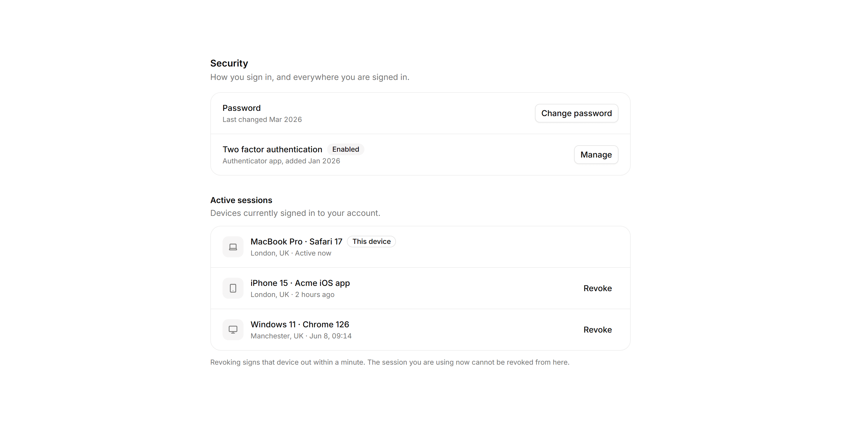 Application Setting: Security Settings