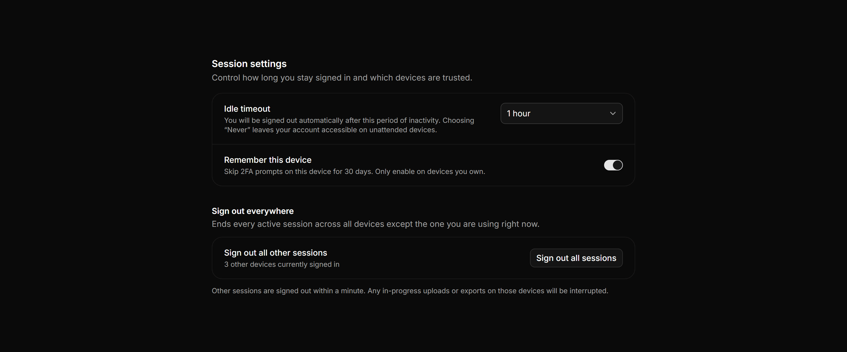 Application Setting: Session Timeout Settings