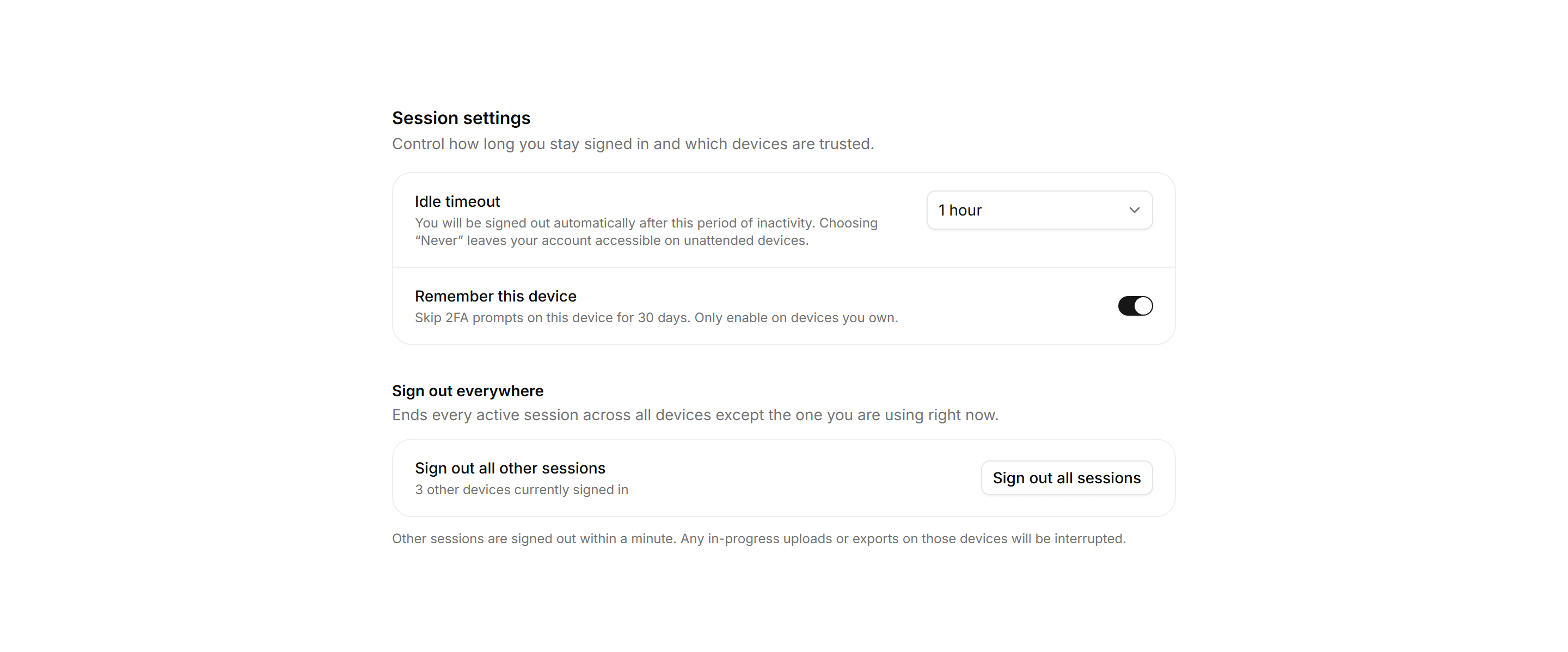 Application Setting: Session Timeout Settings