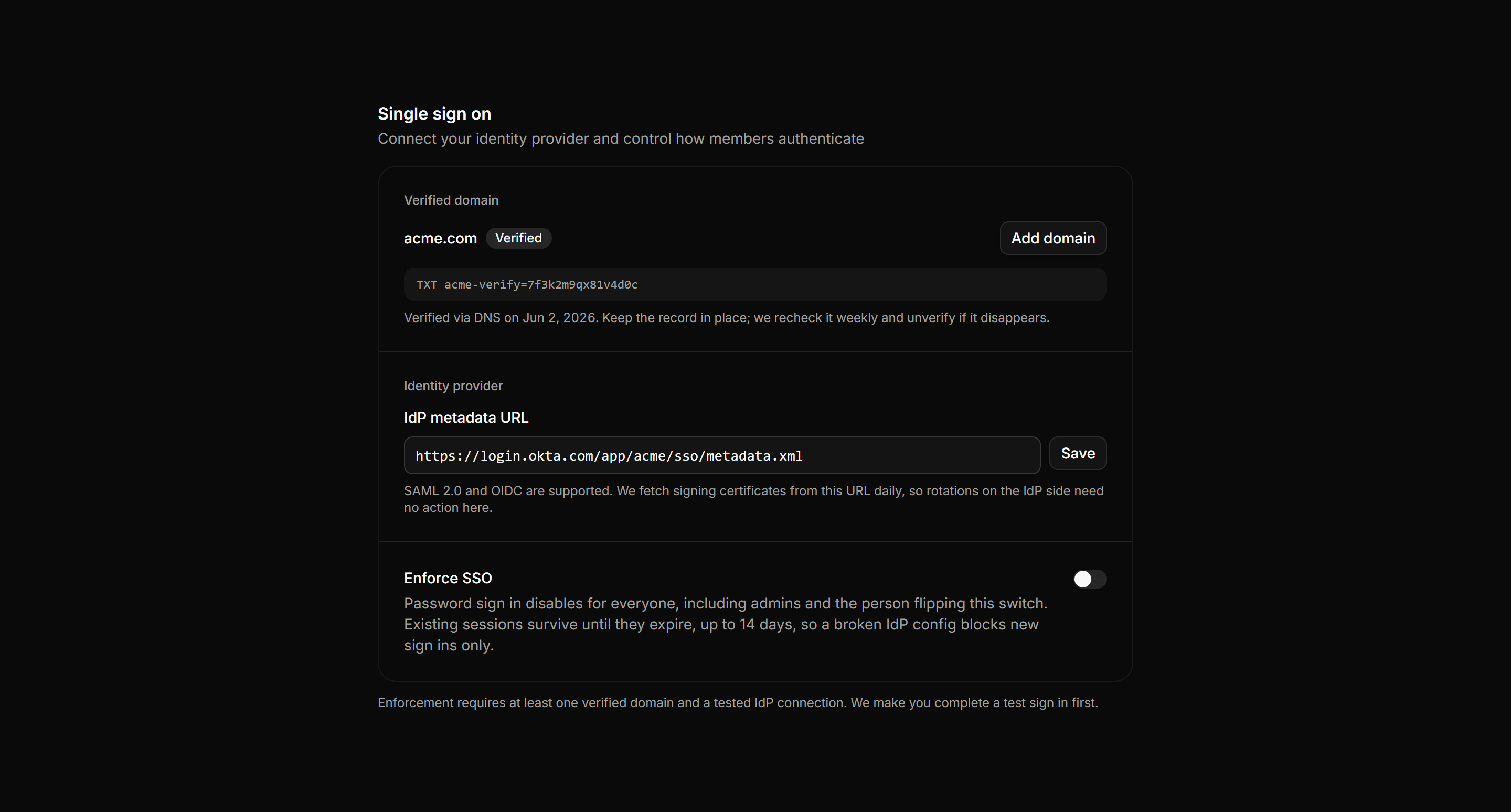 Application Setting: Sso And Domain Settings