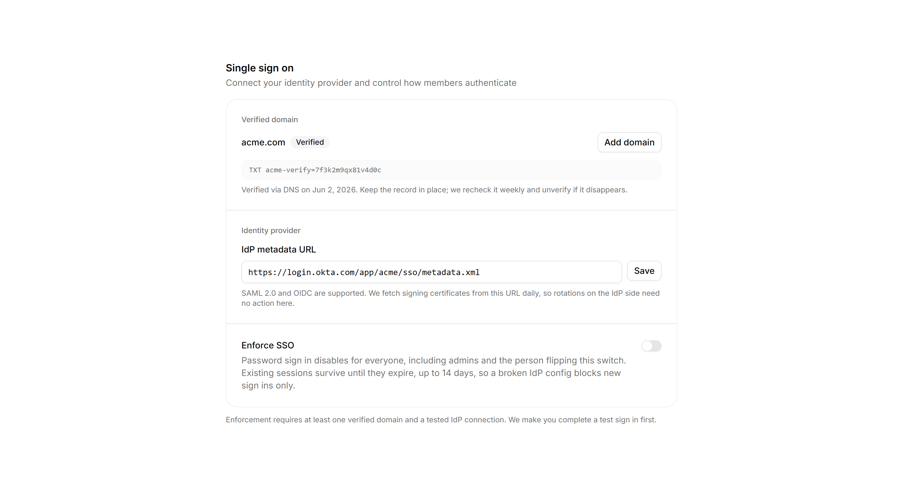 Application Setting: Sso And Domain Settings
