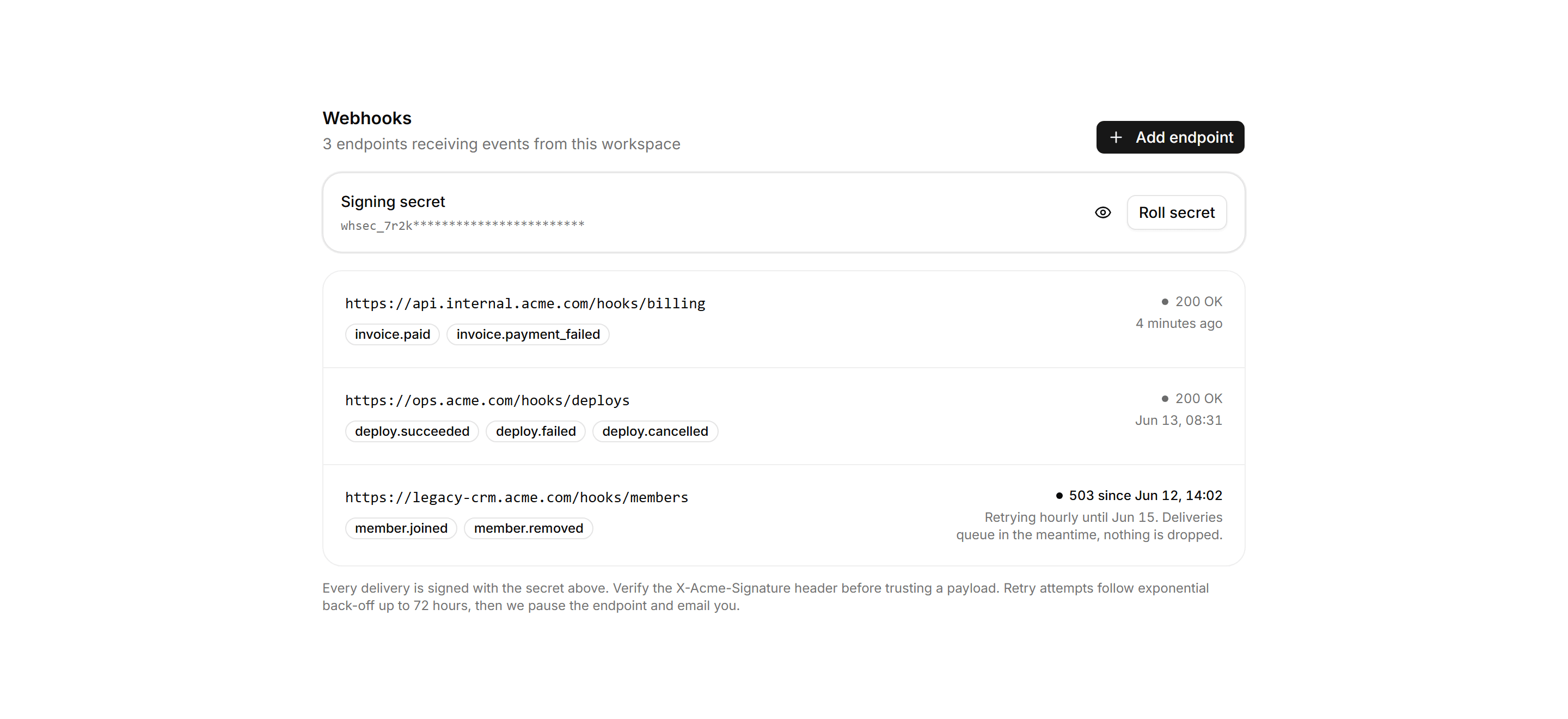 Application Setting: Webhooks Settings