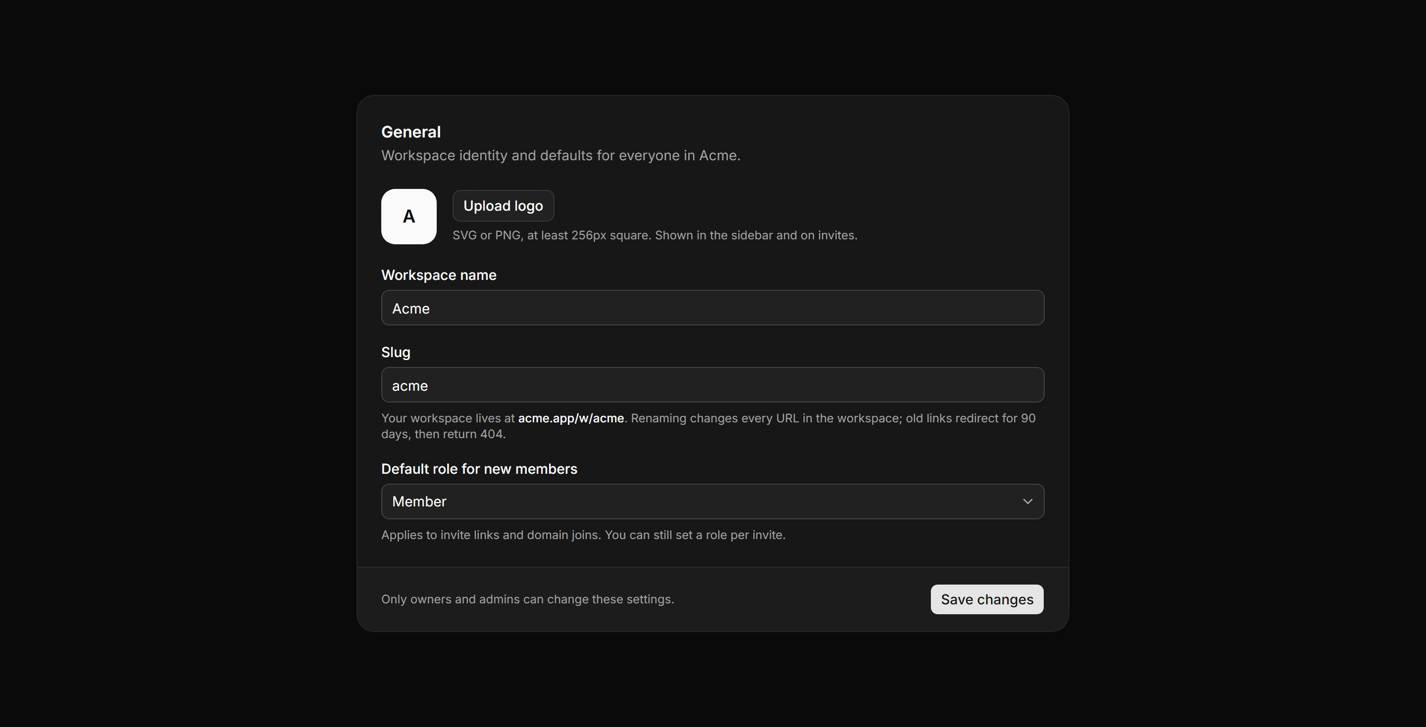 Application Setting: Workspace General Settings