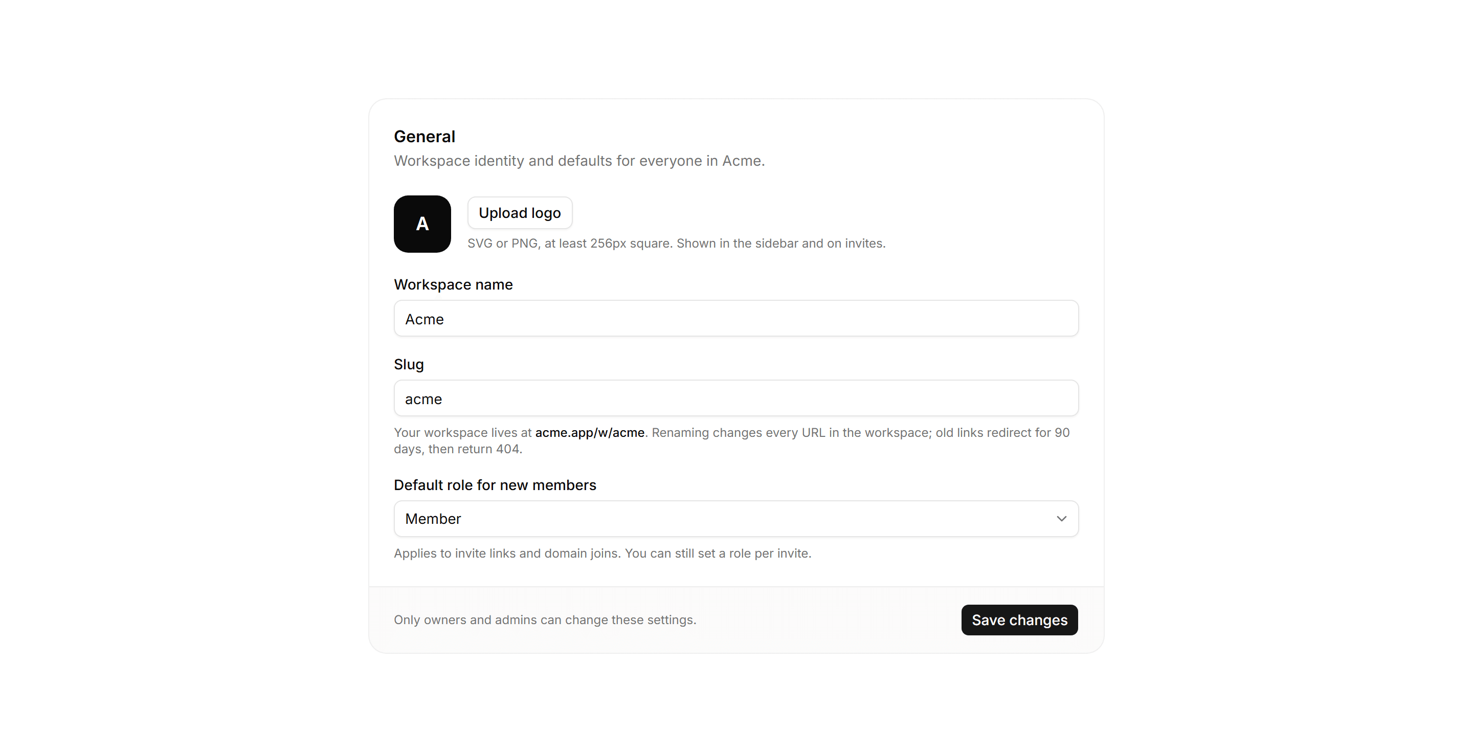 Application Setting: Workspace General Settings