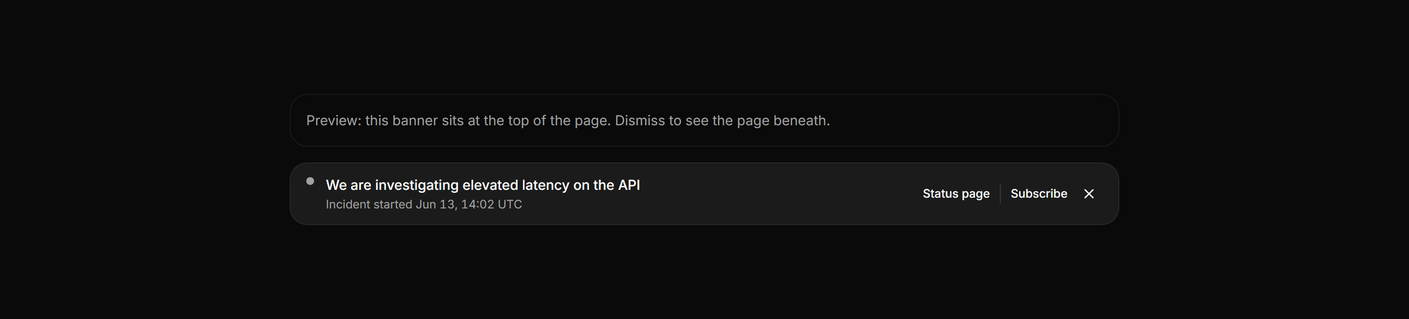 Application Status and Health: Incident Banner
