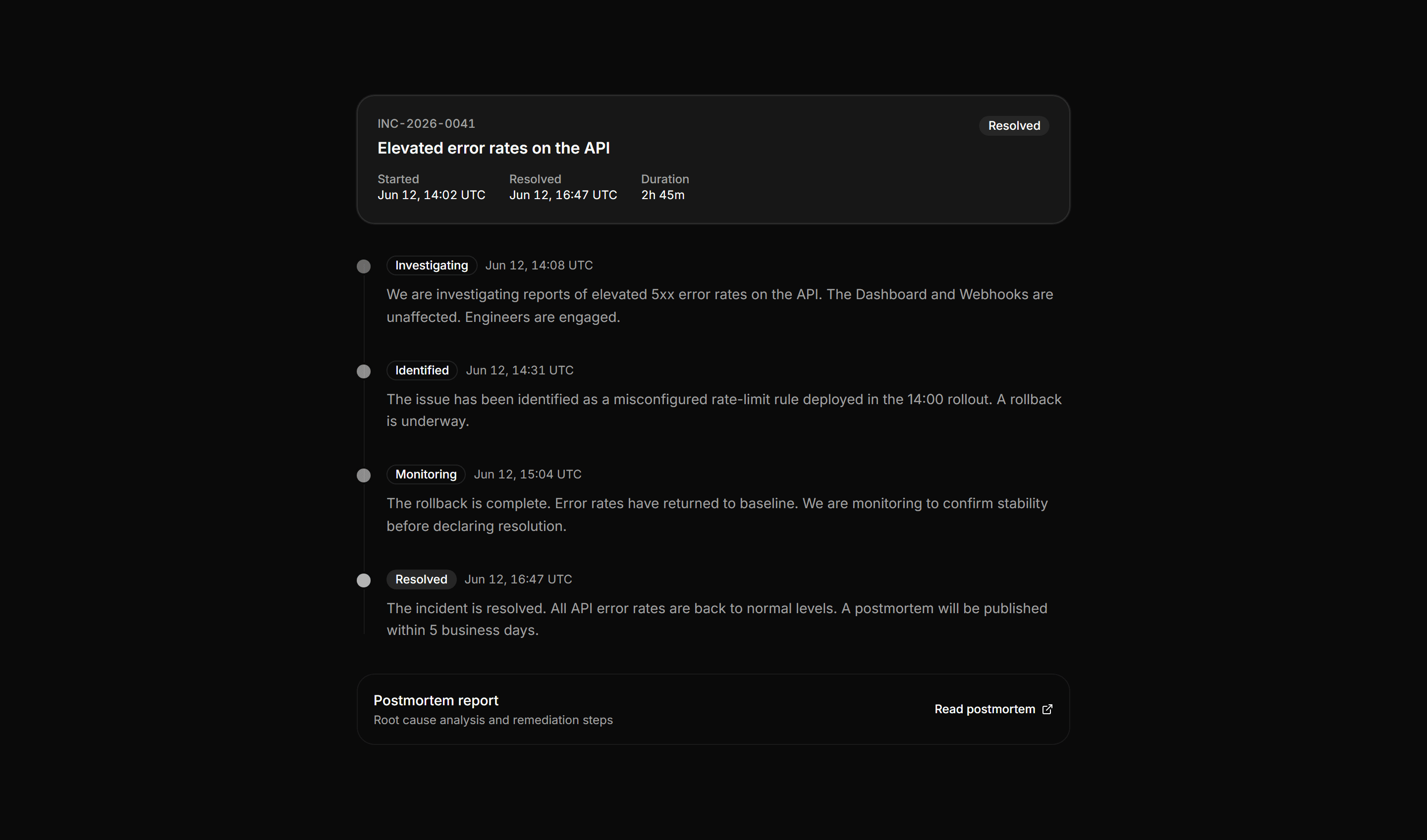 Application Status and Health: Incident Timeline