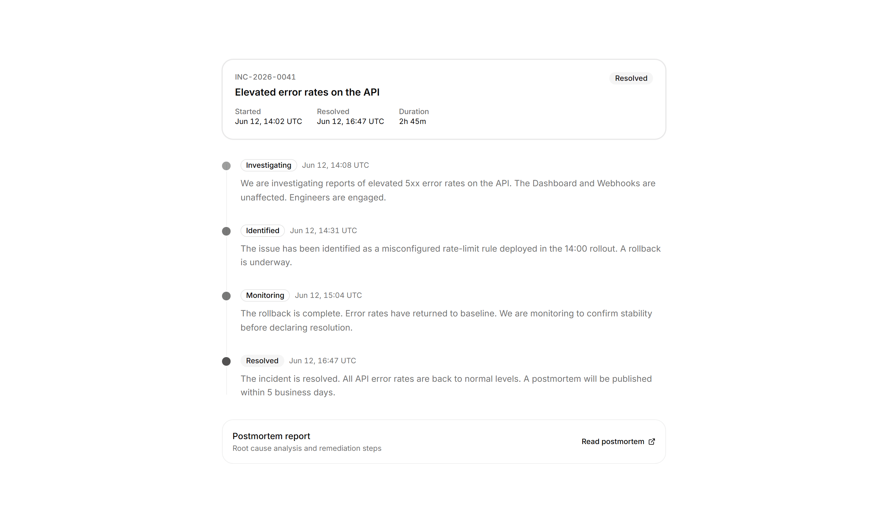Application Status and Health: Incident Timeline
