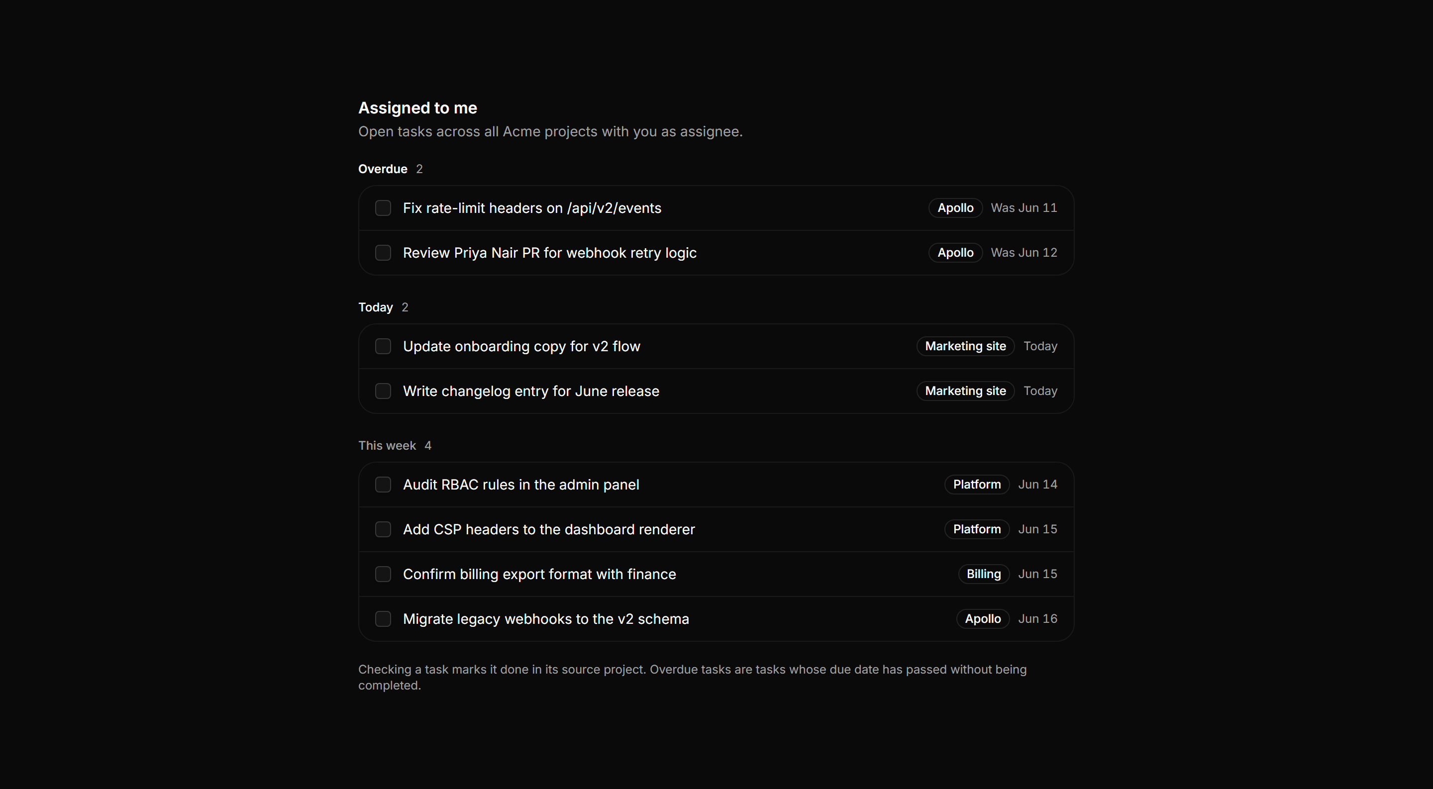 Application Tasks and Todo: Assigned To Me List