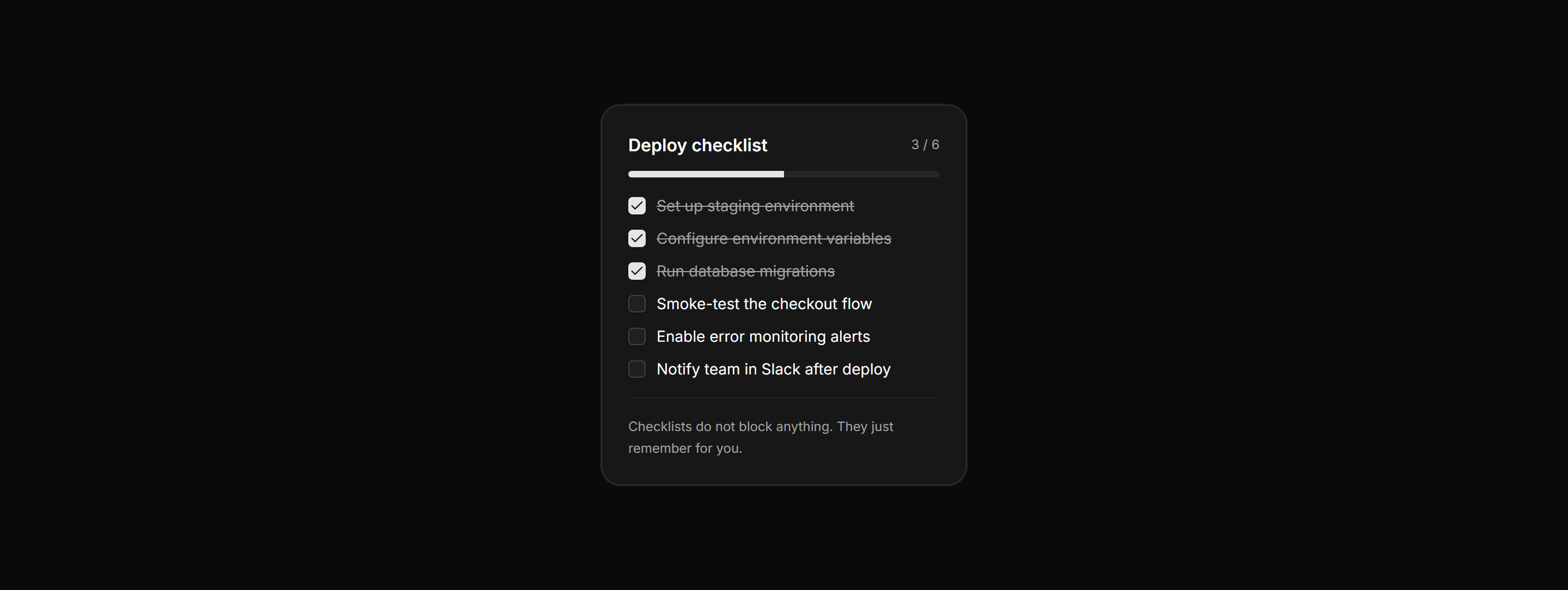 Application Tasks and Todo: Checklist Card