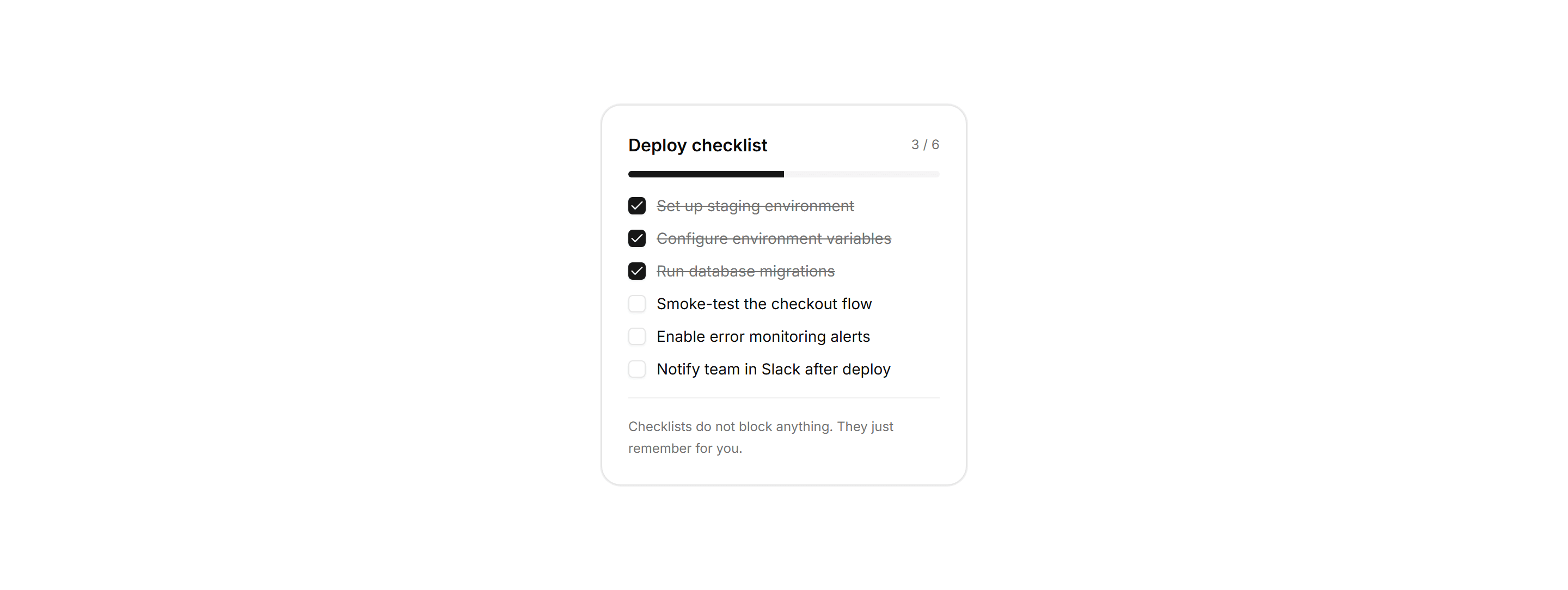 Application Tasks and Todo: Checklist Card