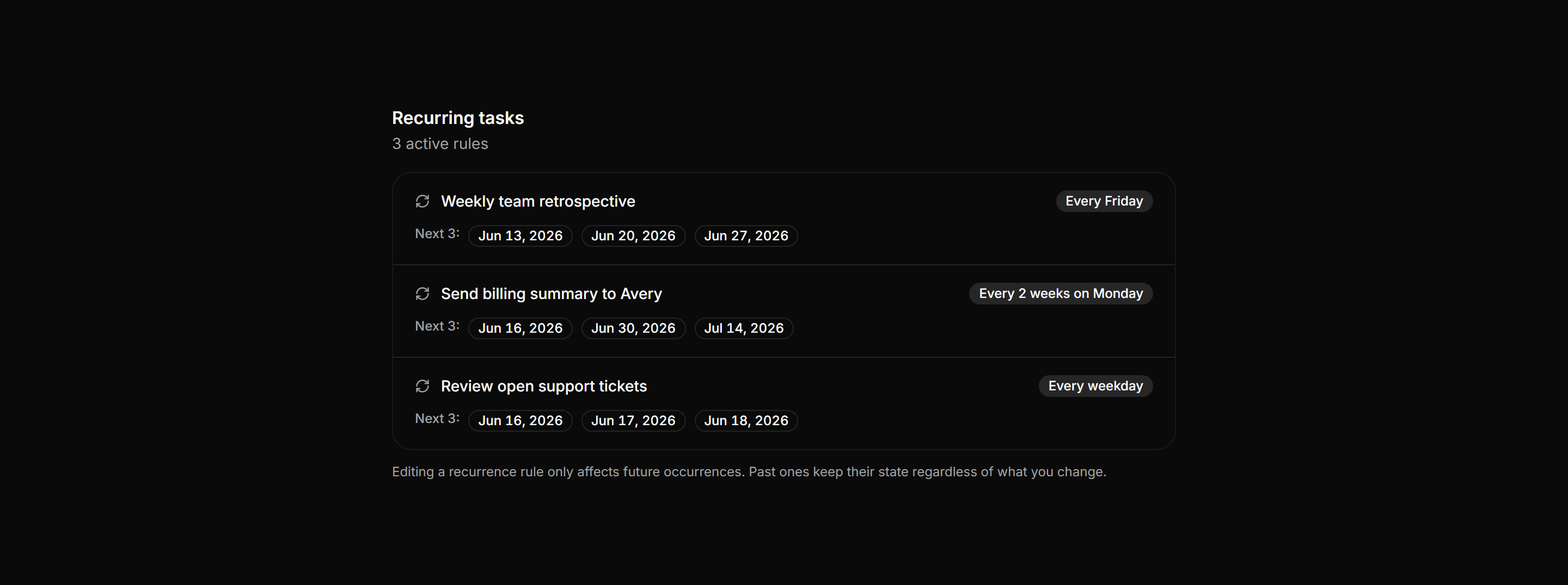Application Tasks and Todo: Recurring Task Row
