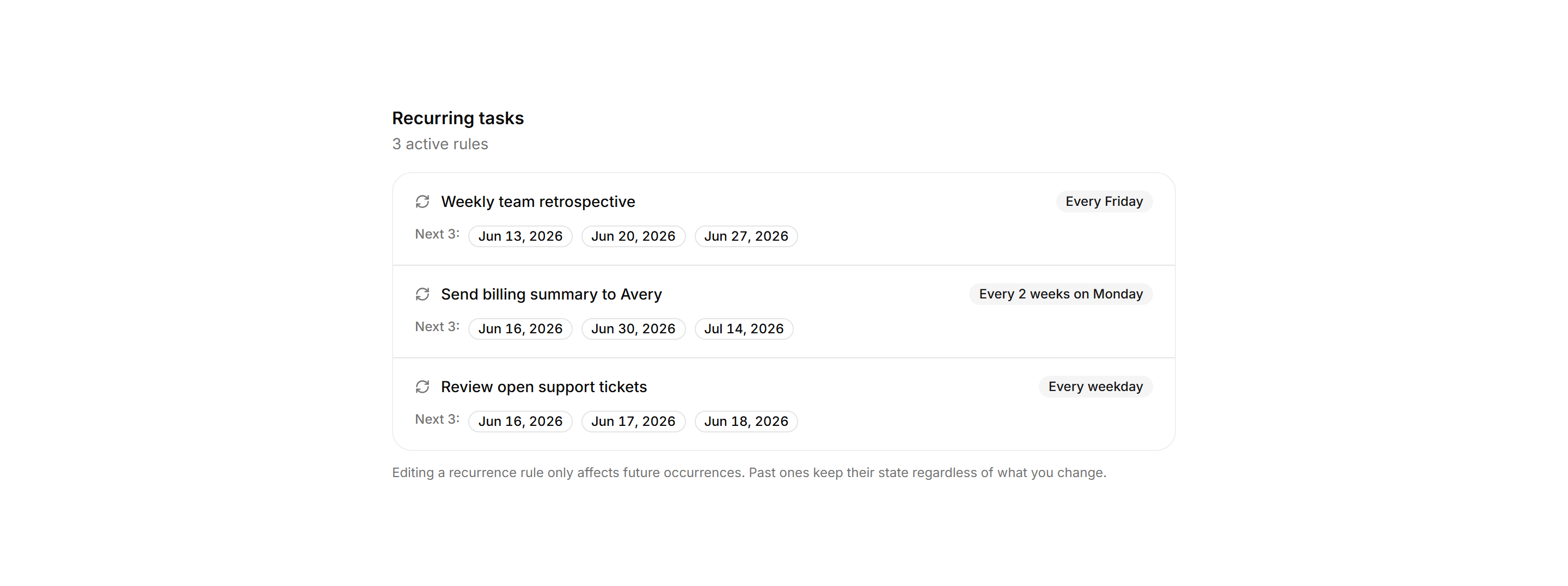 Application Tasks and Todo: Recurring Task Row