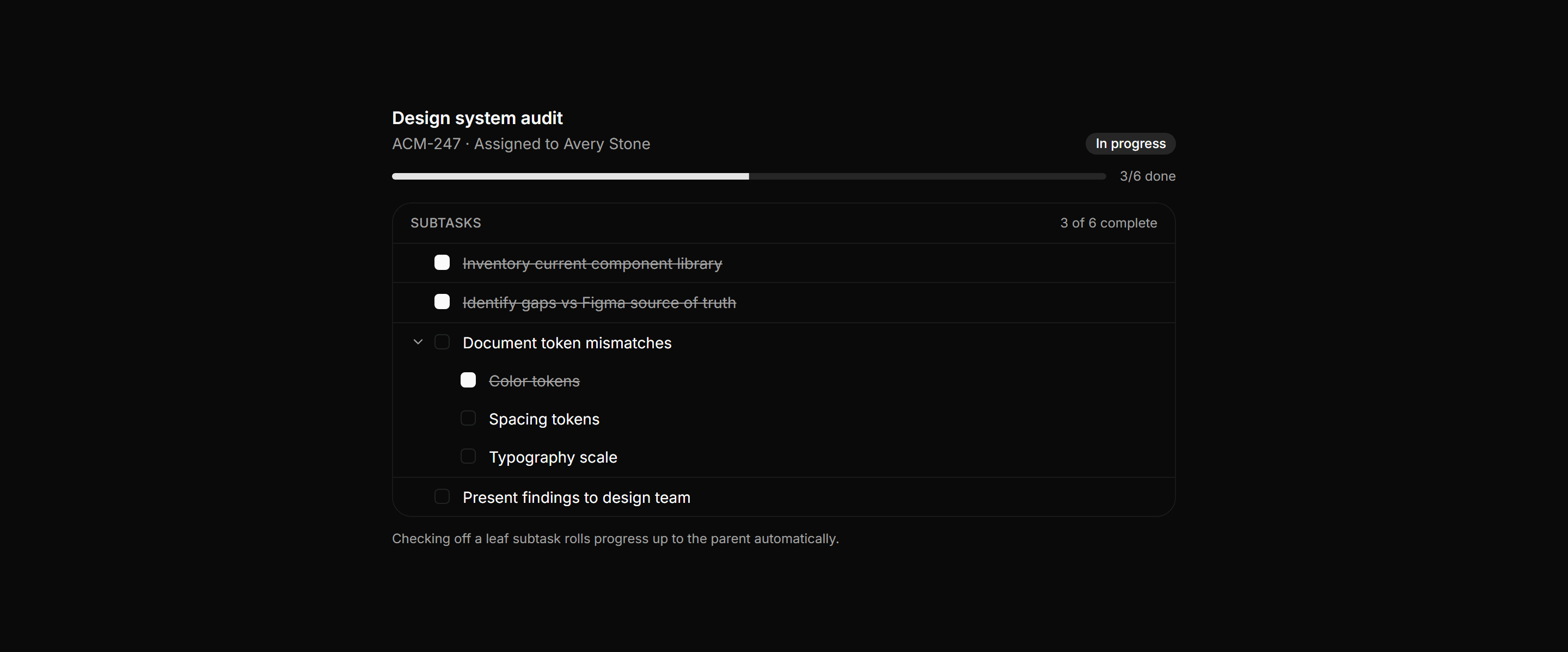 Application Tasks and Todo: Subtask Tree