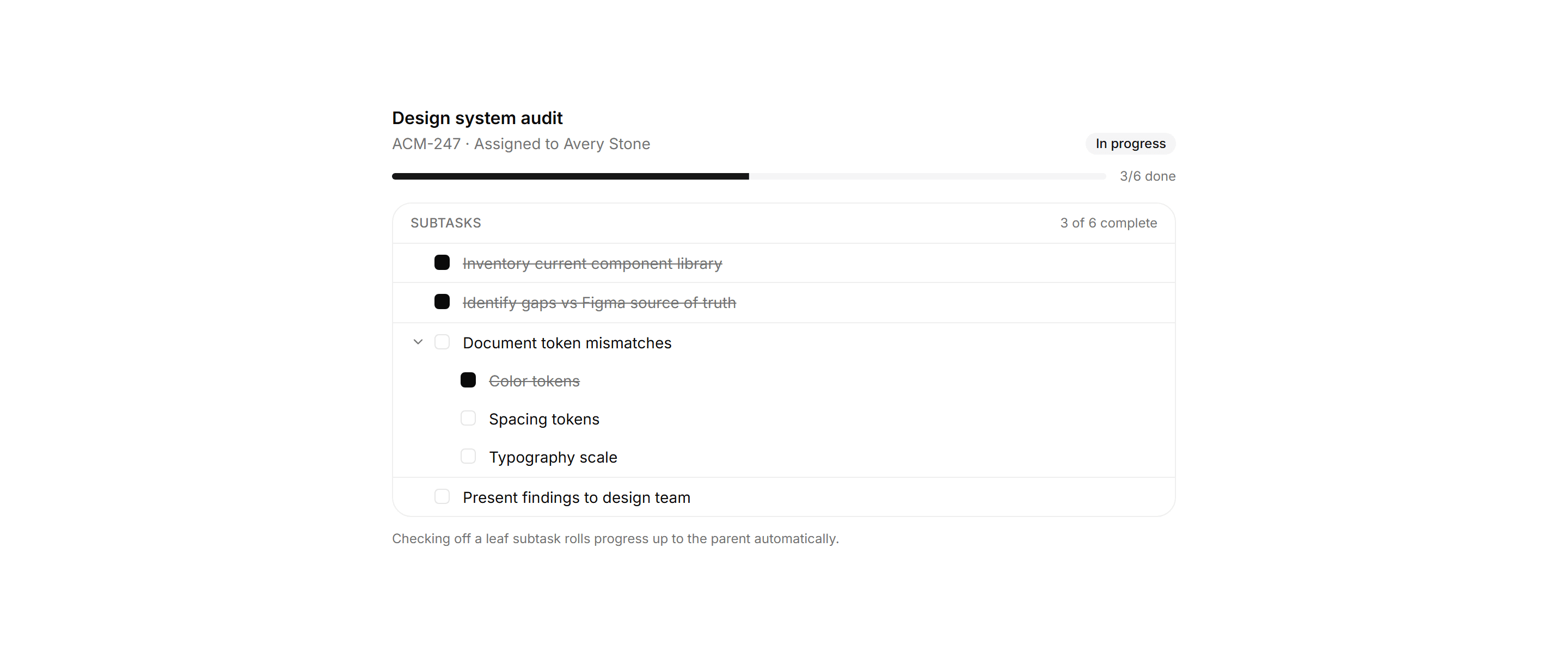 Application Tasks and Todo: Subtask Tree