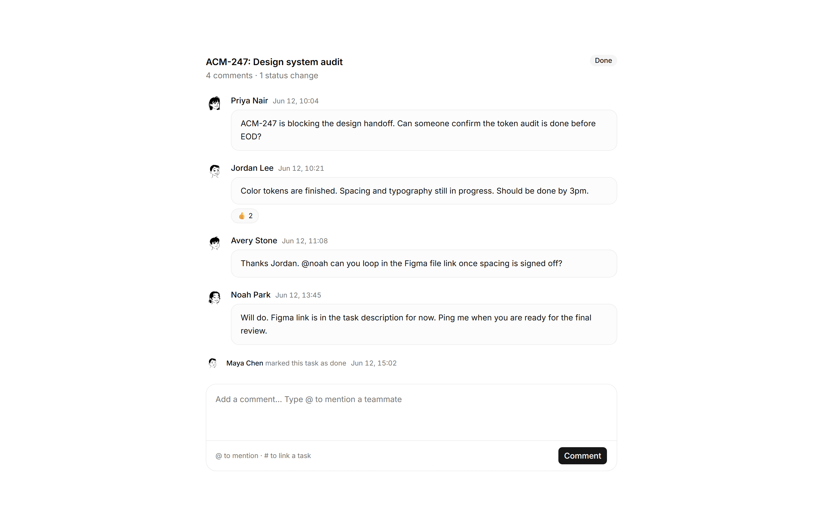 Application Tasks and Todo: Task Comments Panel