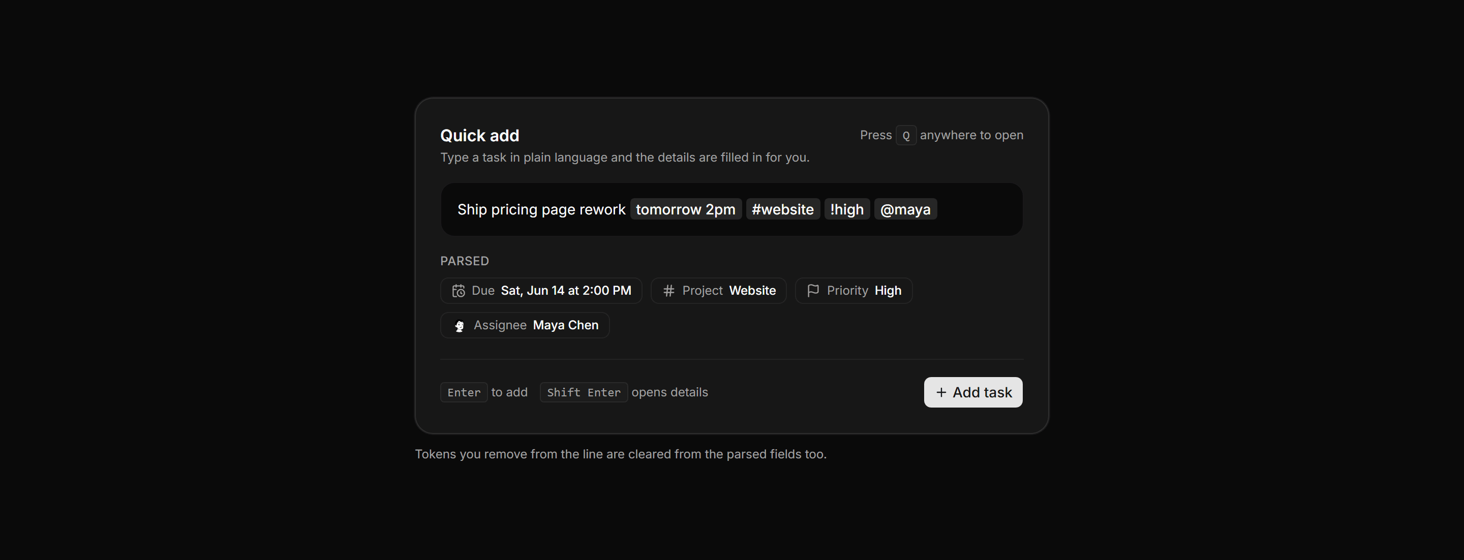 Application Tasks and Todo: Task Quick Add