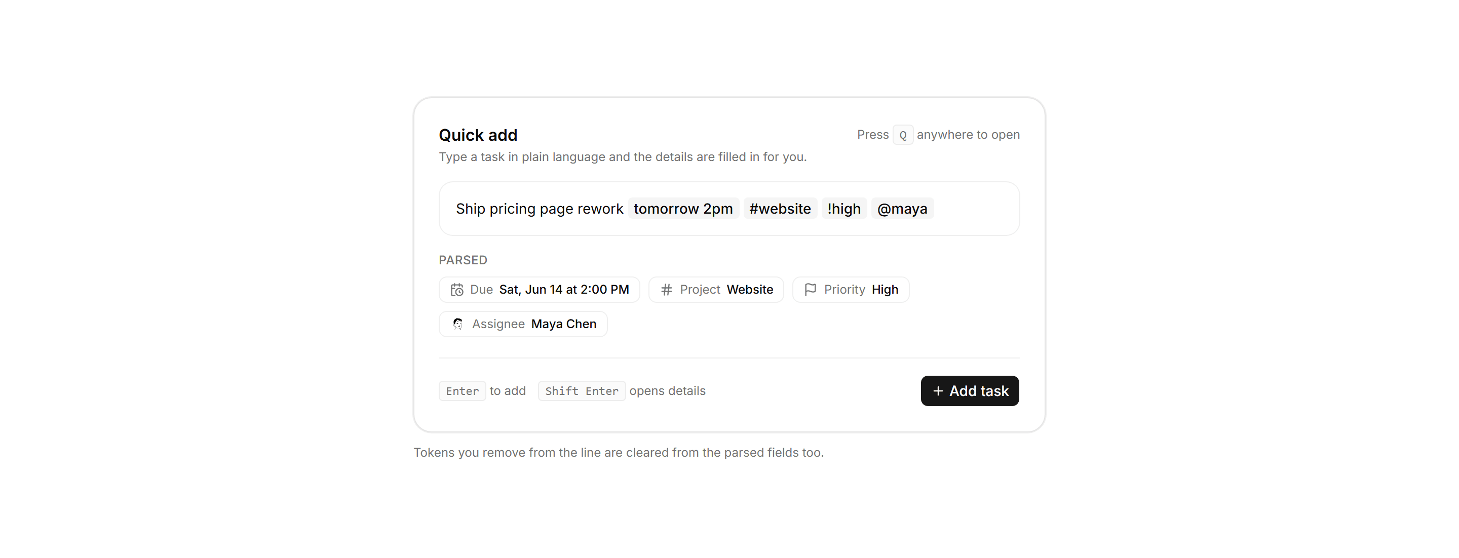 Application Tasks and Todo: Task Quick Add
