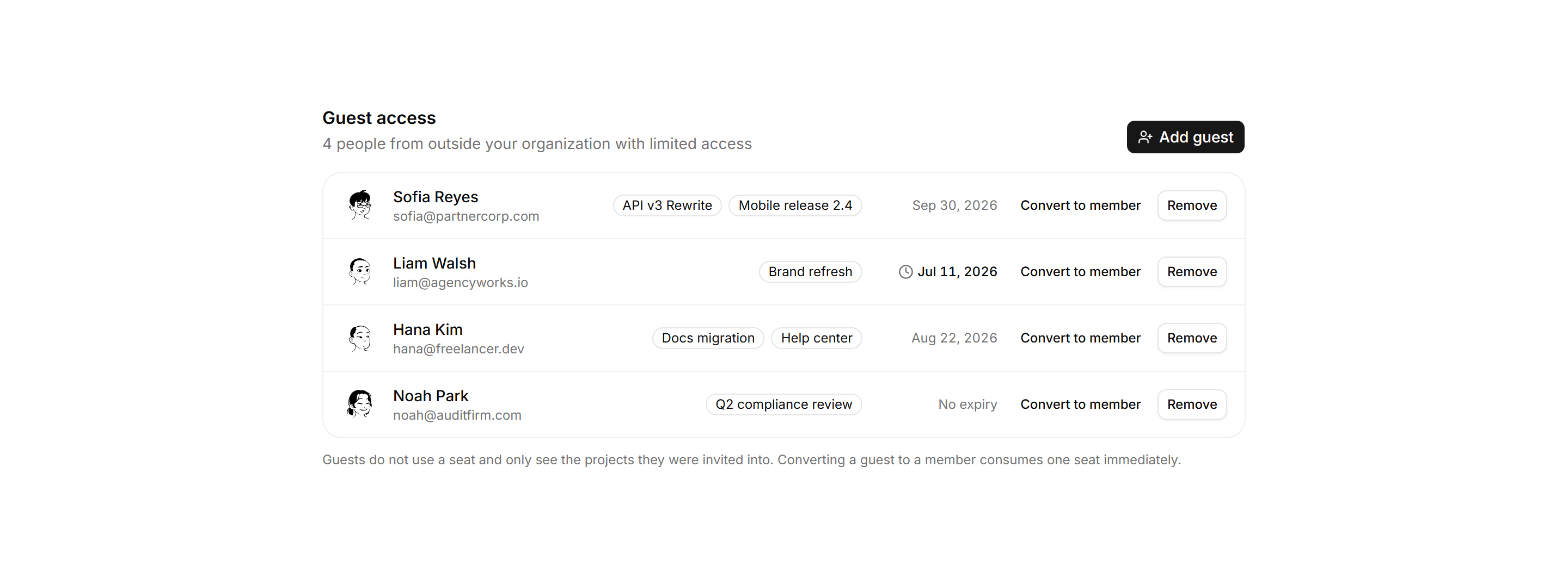 Application Teams and Org: Guest Access Panel