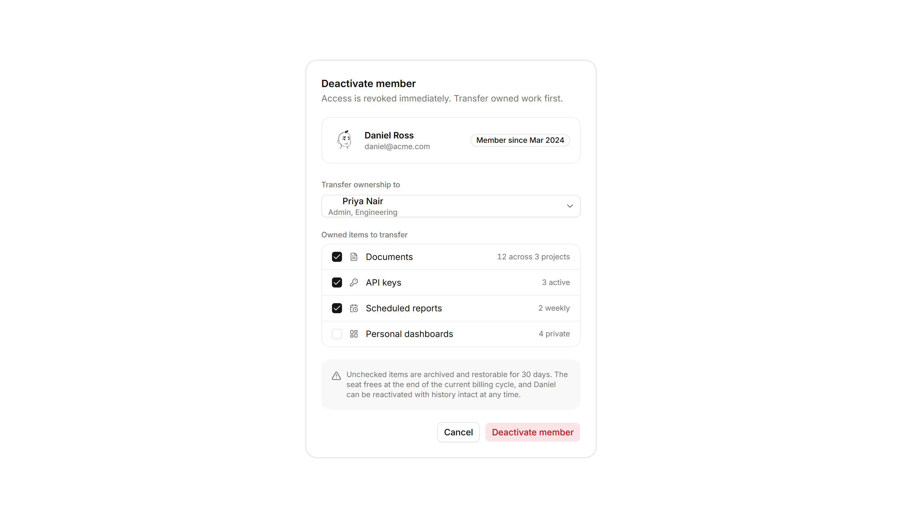 Application Teams and Org: Member Offboarding Panel