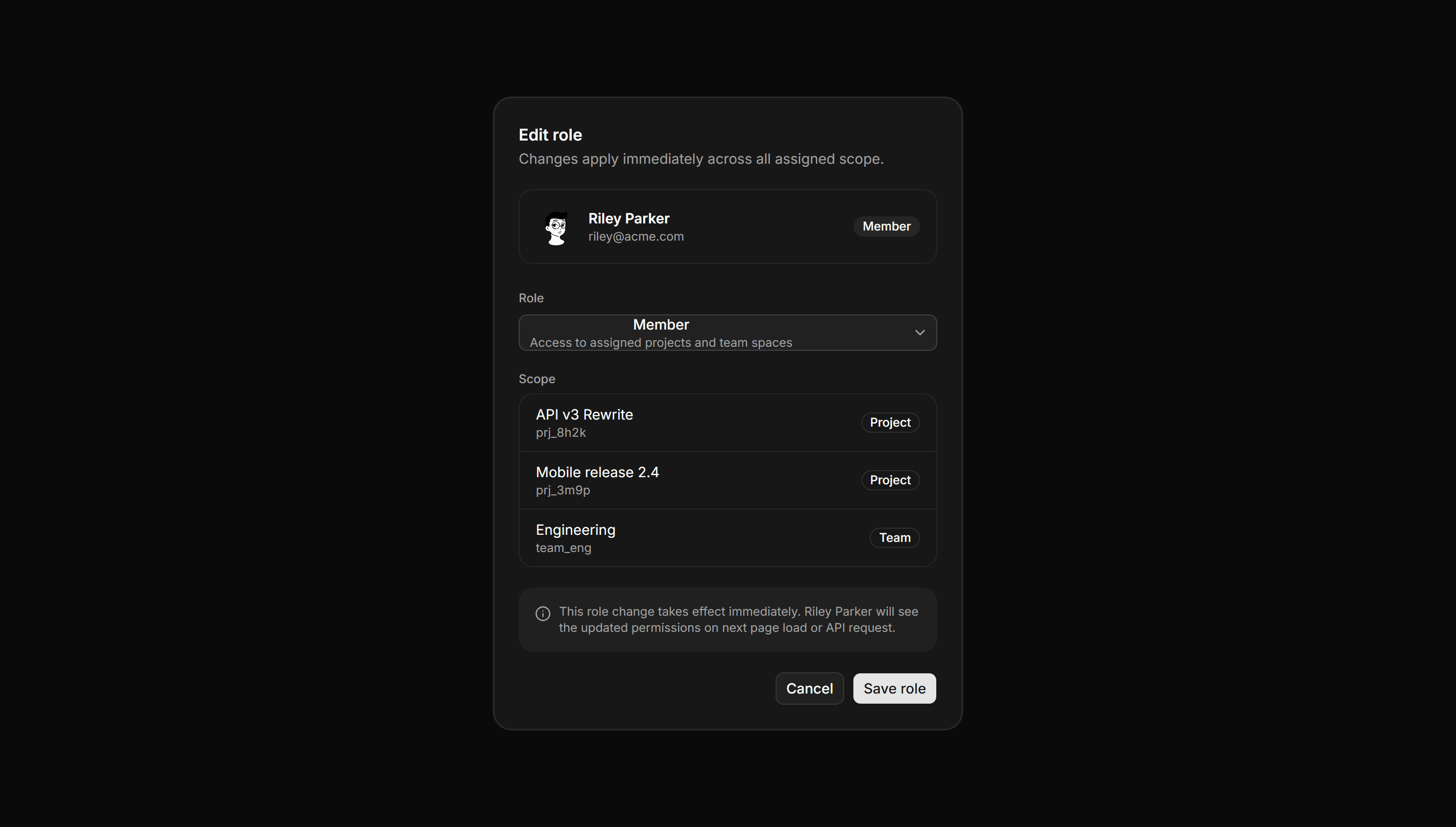 Application Teams and Org: Role Assignment Panel