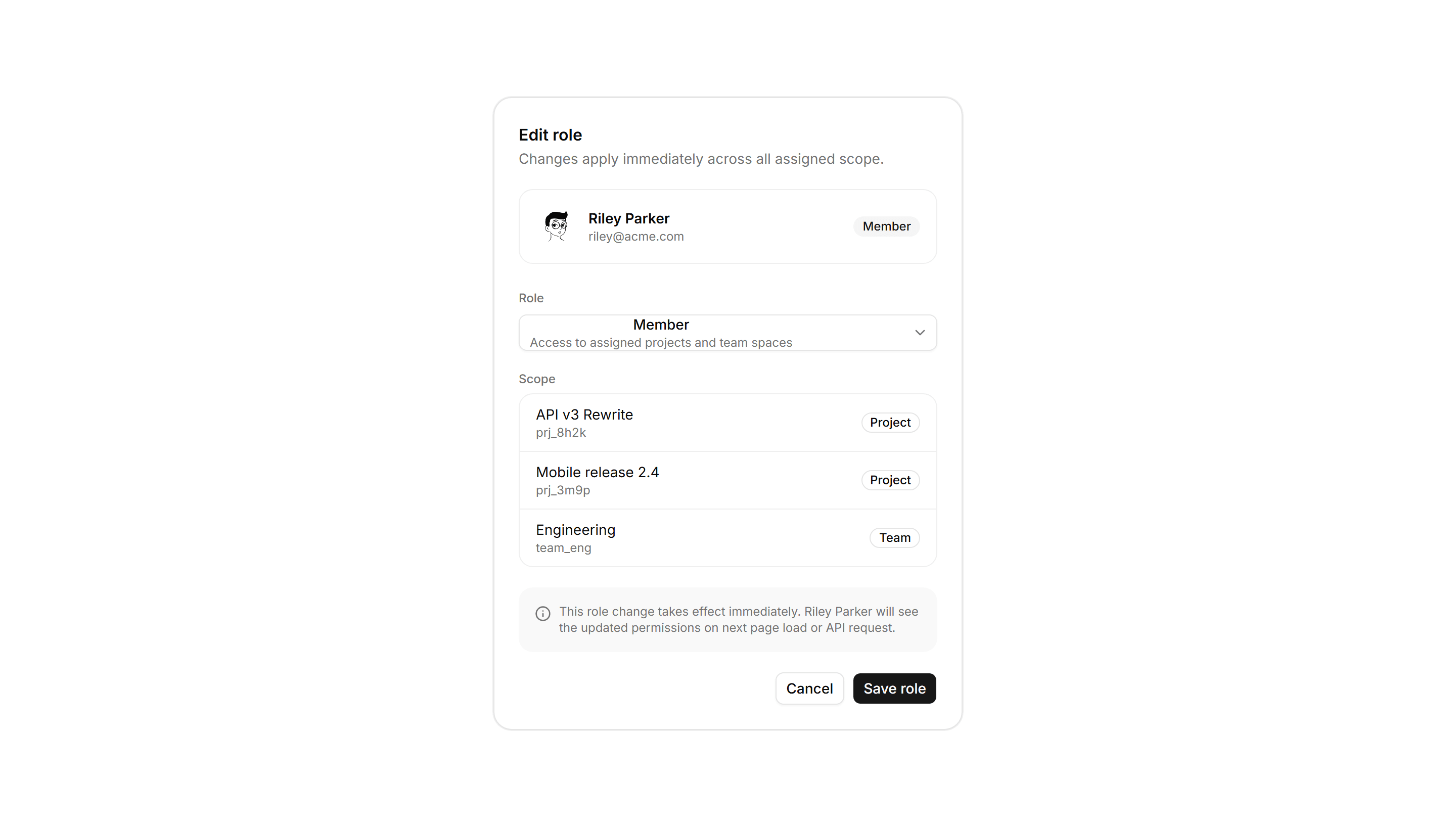 Application Teams and Org: Role Assignment Panel